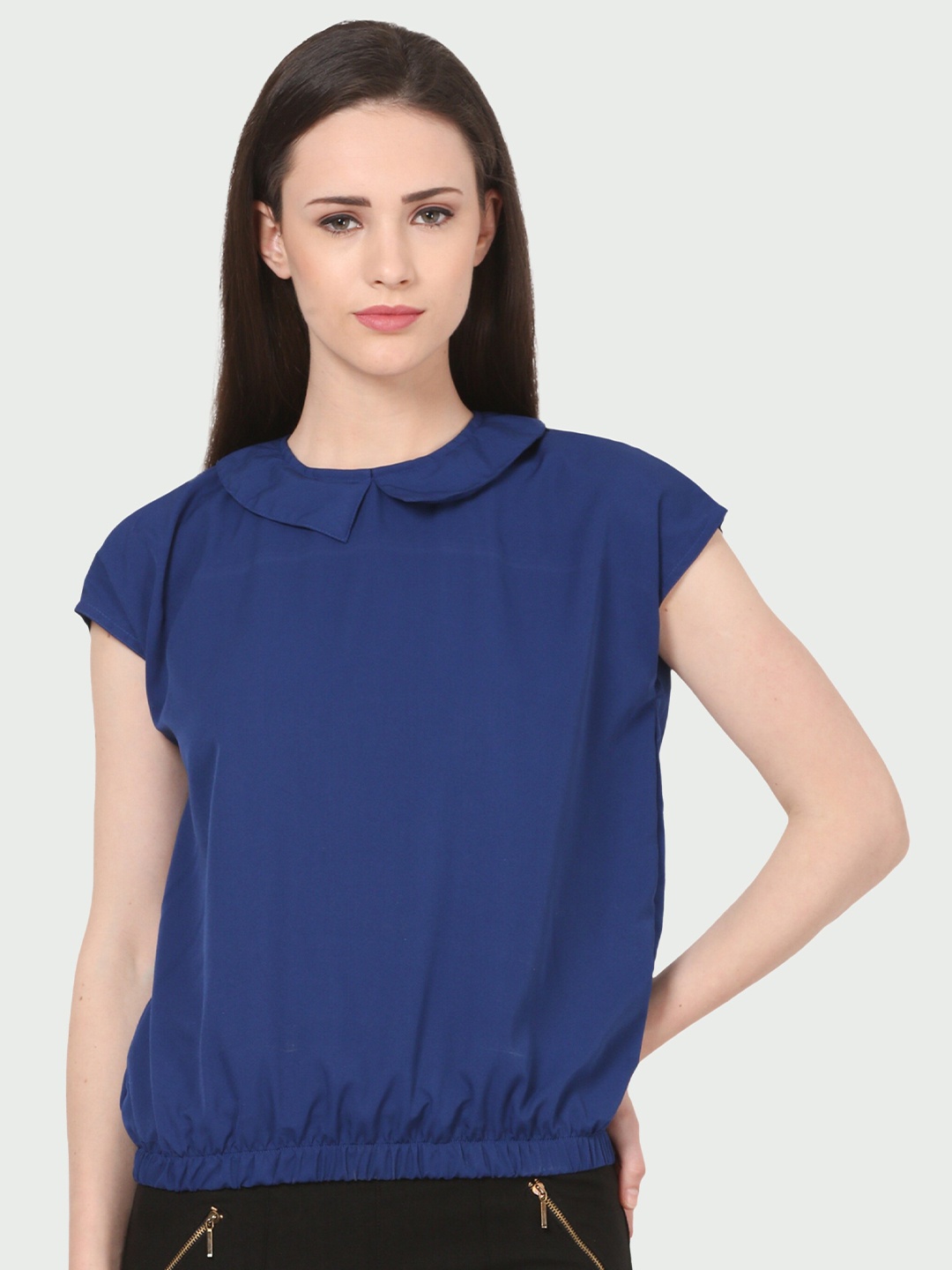 

shashvi Peter Pan Collar Crepe Blouson Top, Blue