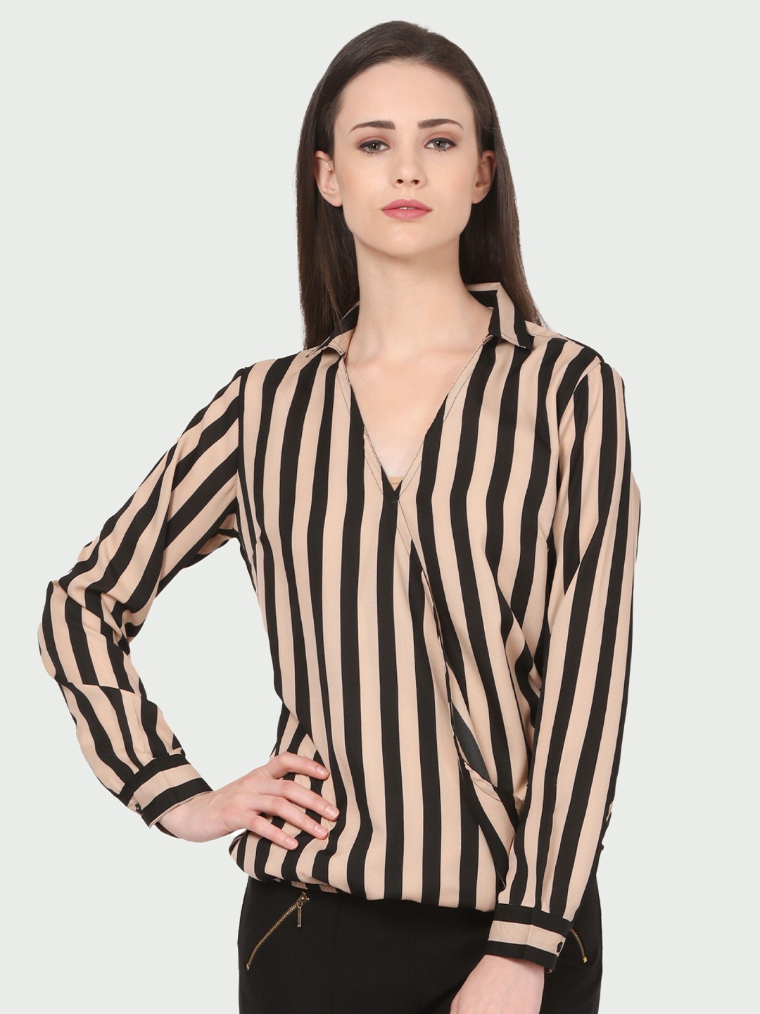 

shashvi Striped Crepe Wrap Top, Beige