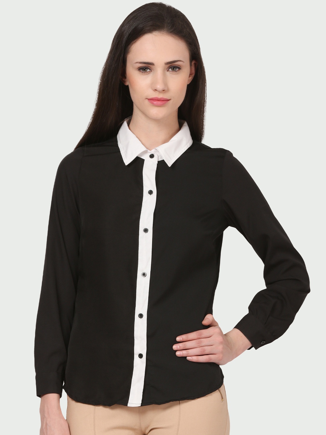 

shashvi Monochrome Regular Shirt Style Top, Black