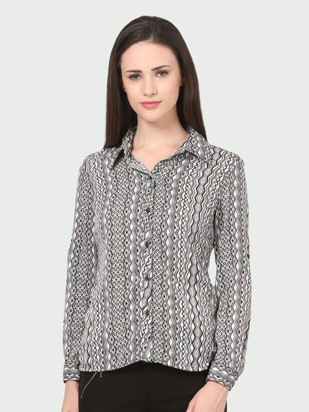 

shashvi Abstract Printed Shirt Style Top, Grey