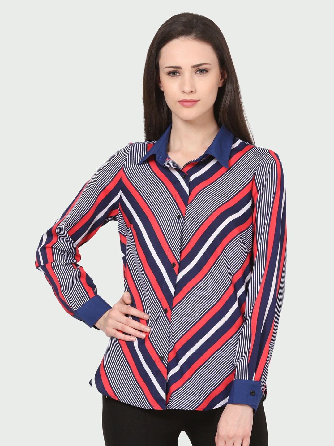 

shashvi Women Multi Striped Casual Shirt, Navy blue