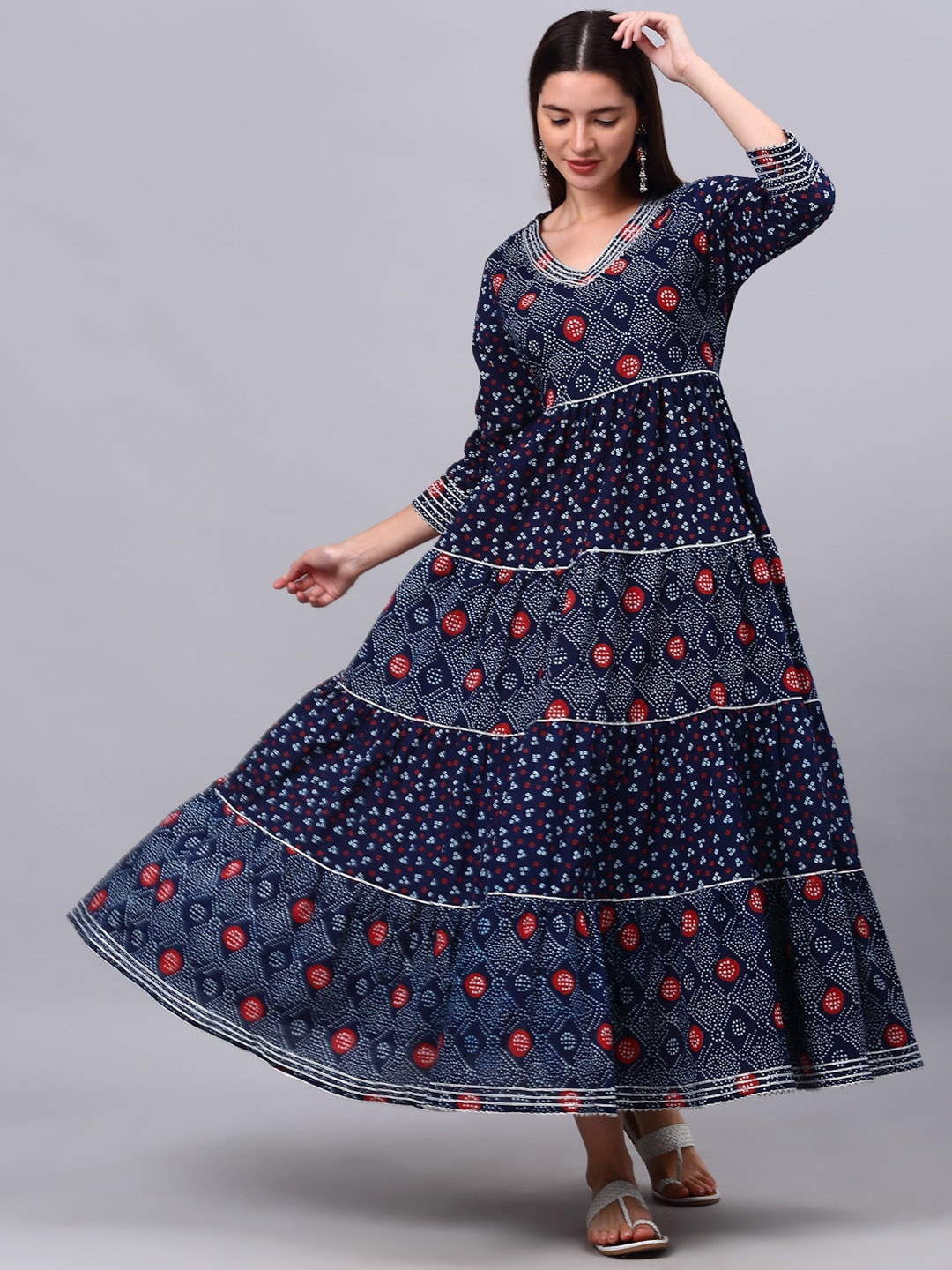 

KALINI Women Pure Cotton Bandhani Printed Ethnic Dress, Navy blue