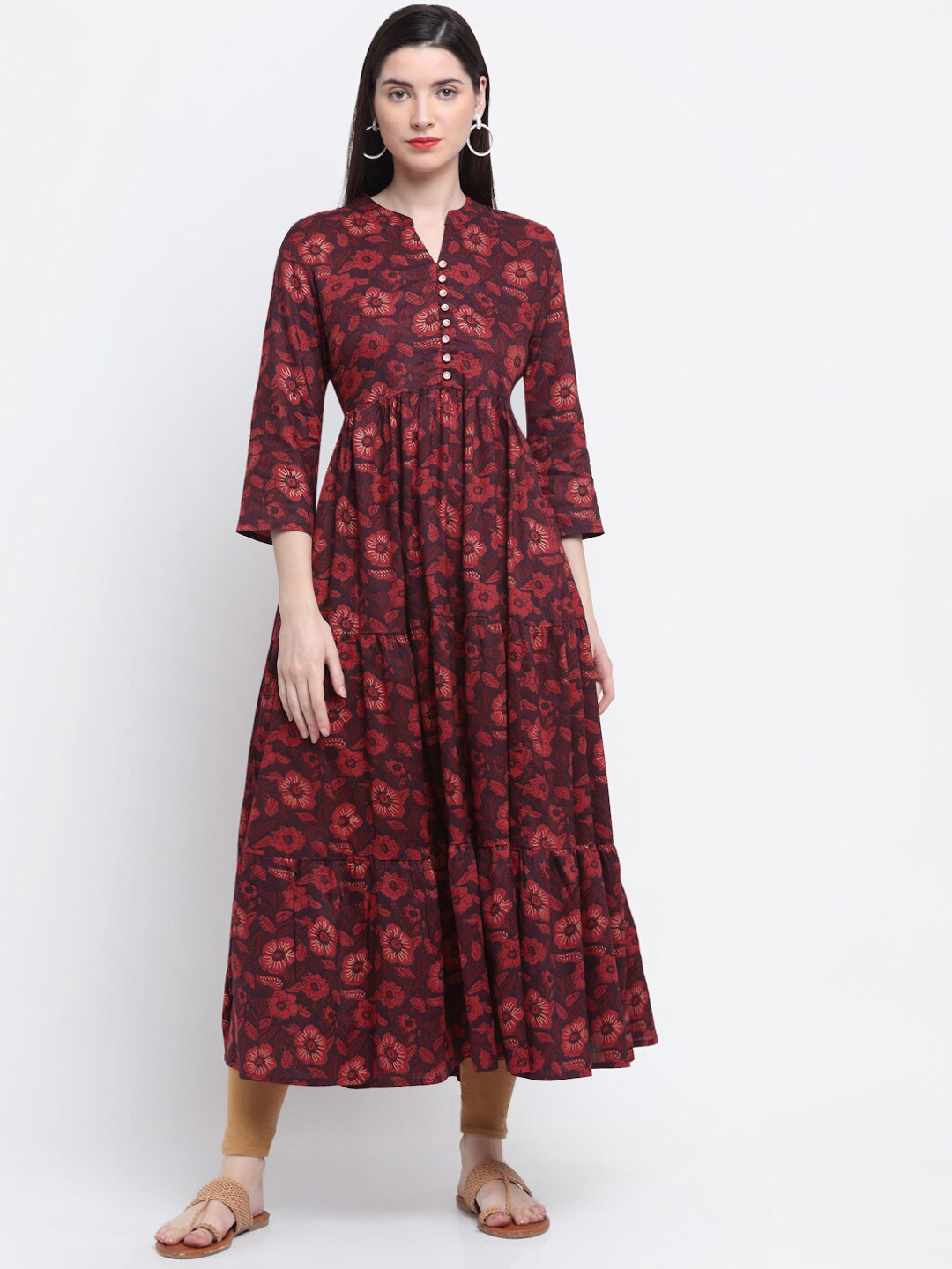 

KALINI Women Floral Printed Floral Anarkali Kurta, Maroon