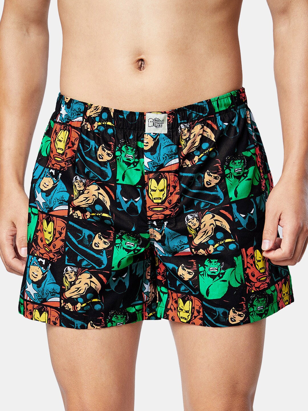 

The Souled Store Men Marvel Printed Cotton Shorts, Black