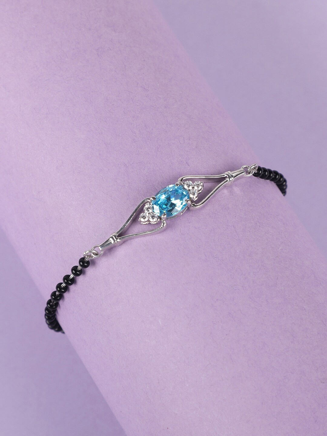 

Clara Women Black Sterling Silver Cubic Zirconia Rhodium-Plated Mangalsutra Bracelet