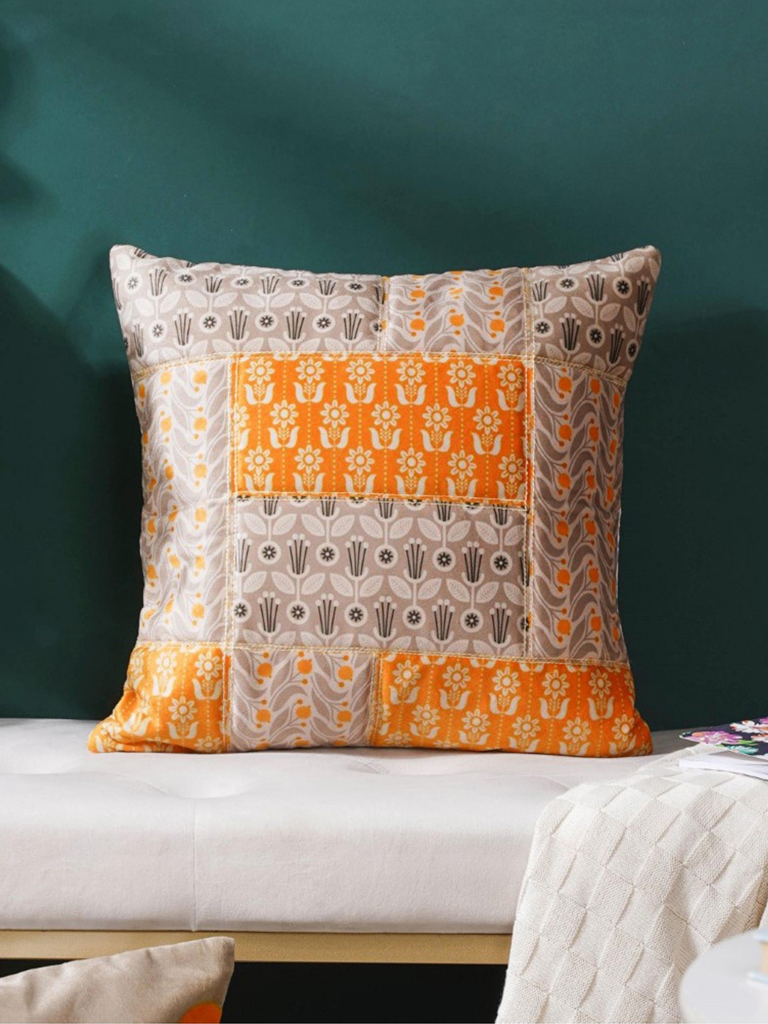 

Nestasia Yellow & Beige Floral Velvet Square Cushion Covers