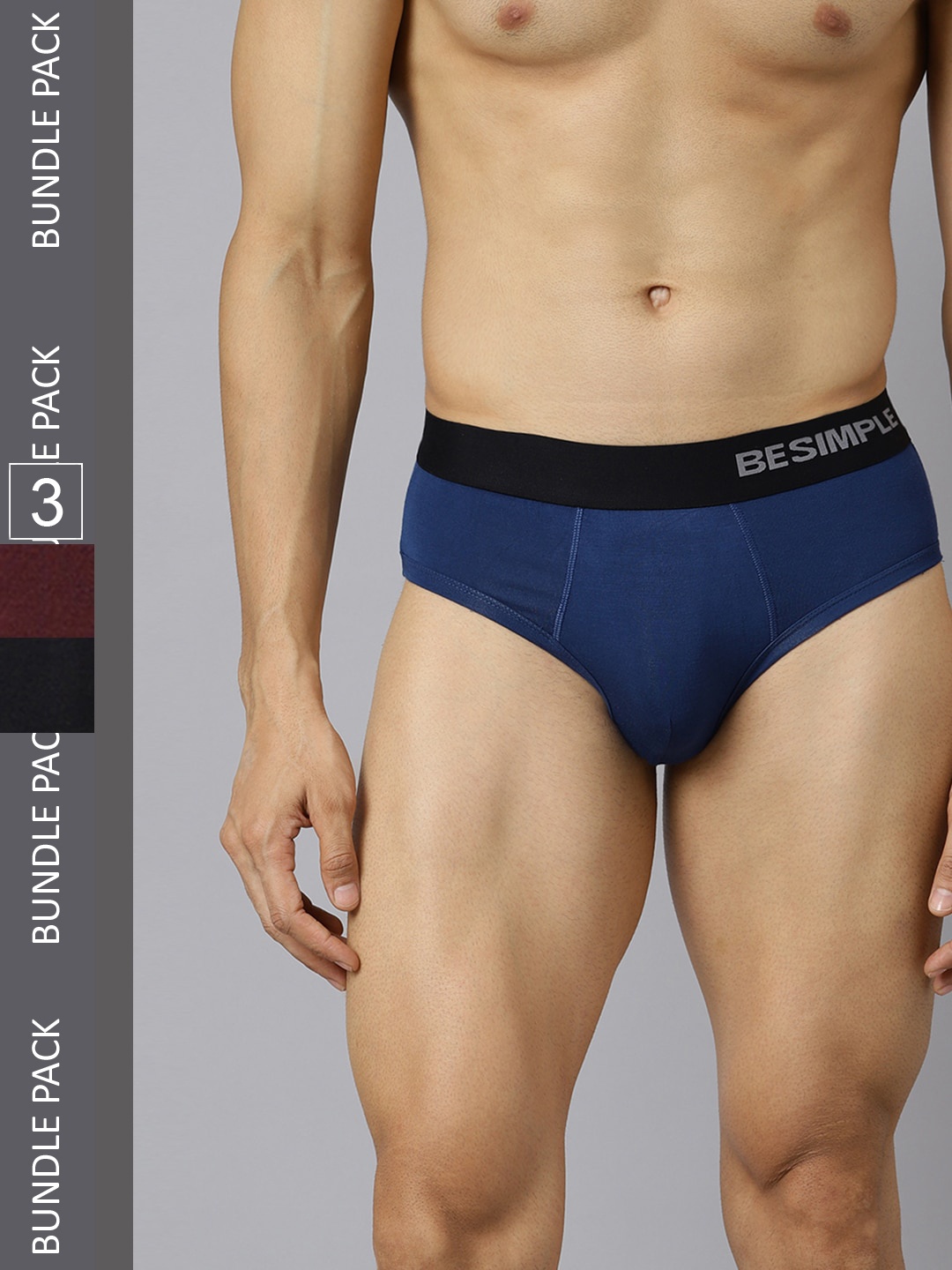 

BESIMPLE Men Pack Of 3 Basic Briefs, Navy blue