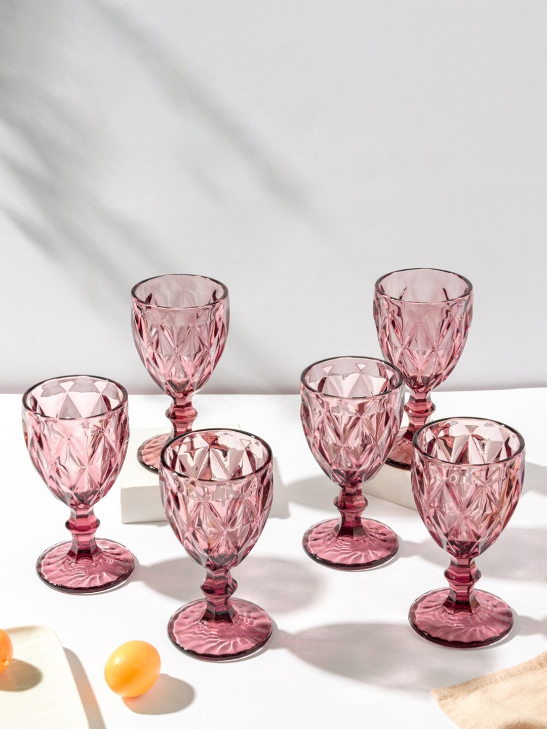 

Nestasia Set Of 6 Textured Wine Glasses, Mauve