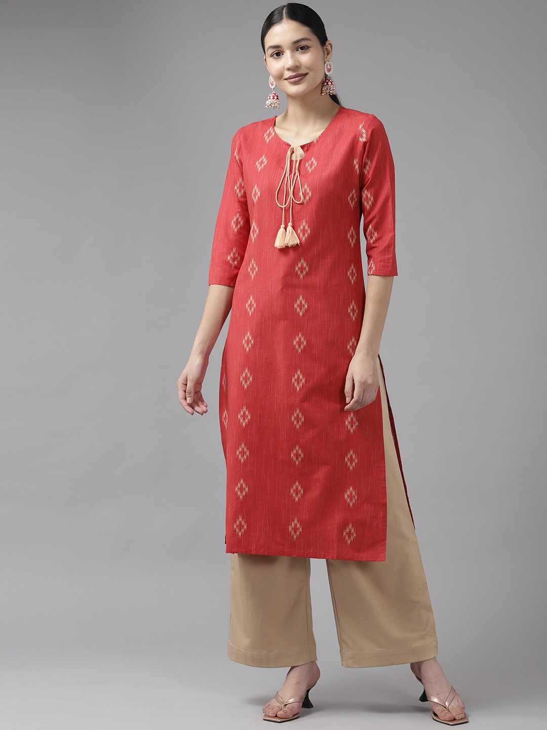 

Yufta Women Woven Design Straight Kurta, Red