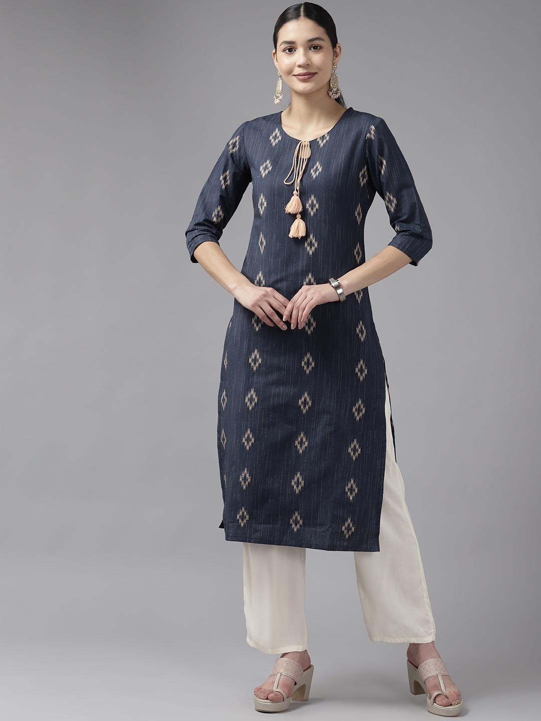 

Yufta Women Woven Design Straight Kurta, Blue