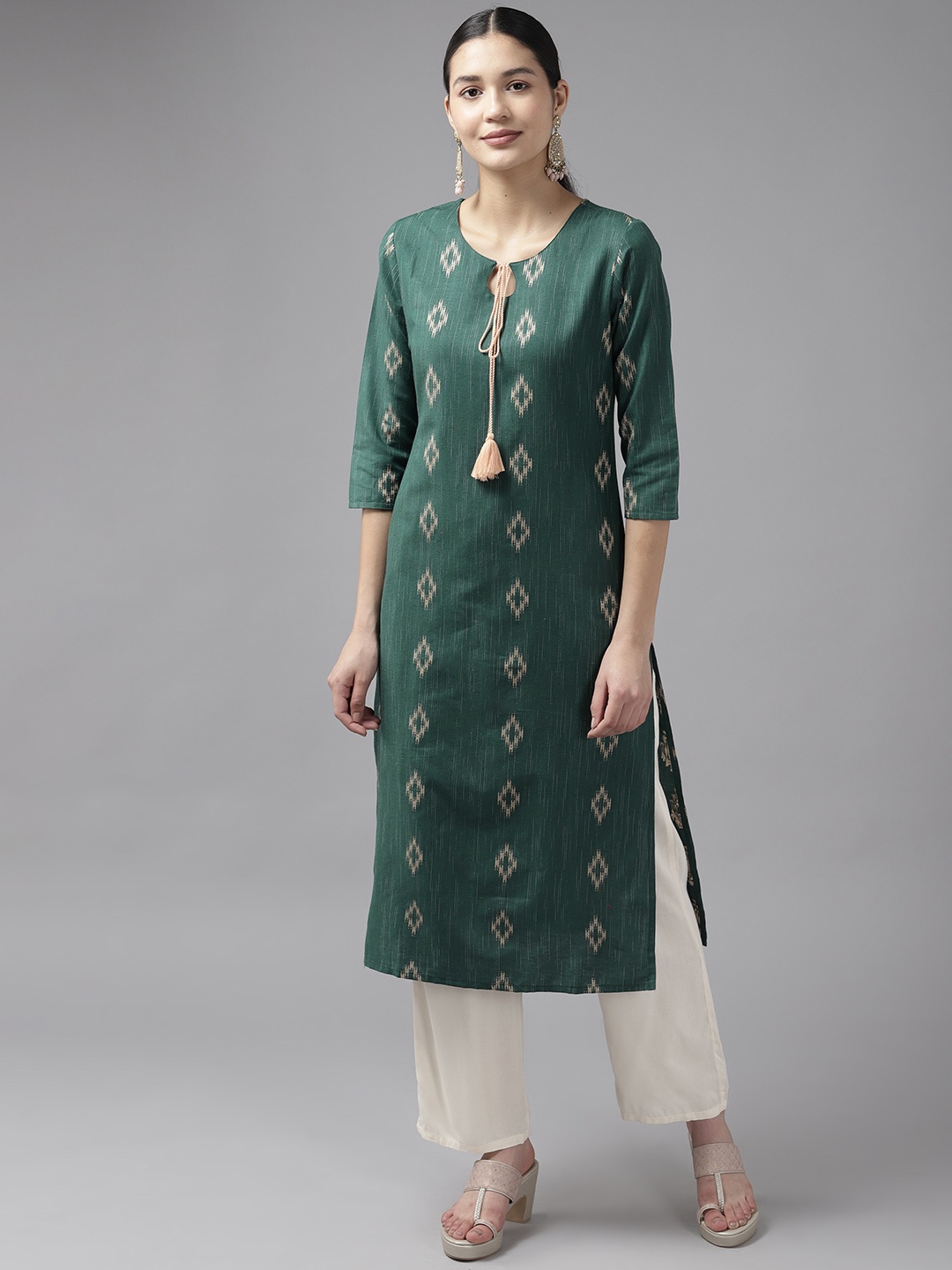 

Yufta Women Woven Design Straight Kurta, Green