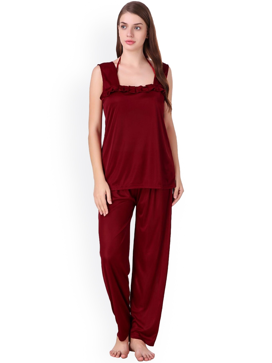 

Fasense Women Solid Night Suit, Maroon
