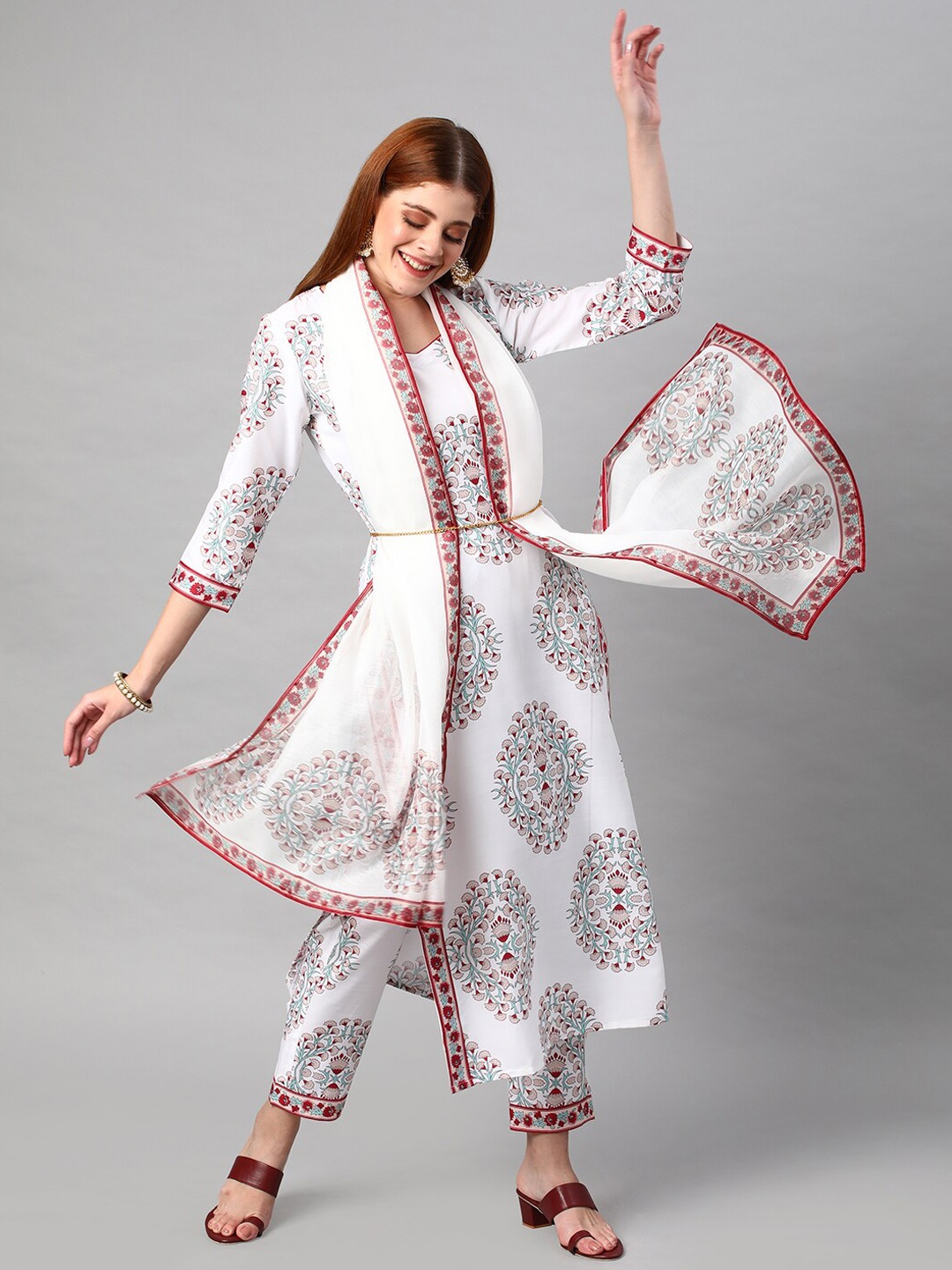 

KALINI Women Ethnic Motifs Printed Kurta With Trousers & Dupatta, White