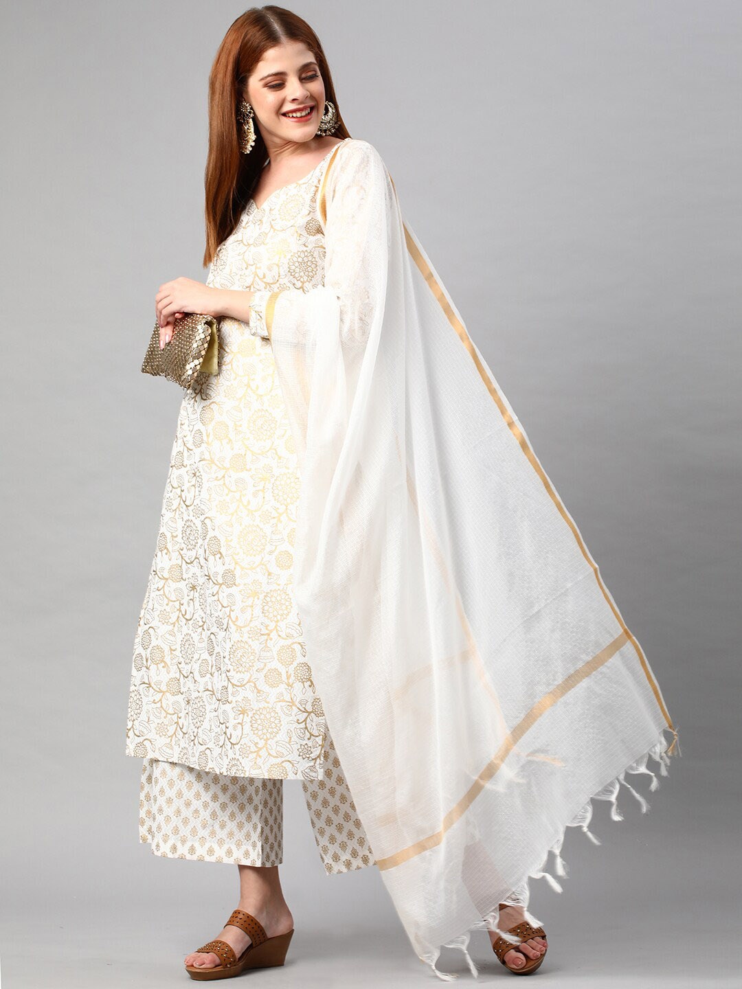 

KALINI Women Ethnic Motifs Printed Kurta With Palazzos & Dupatta, White