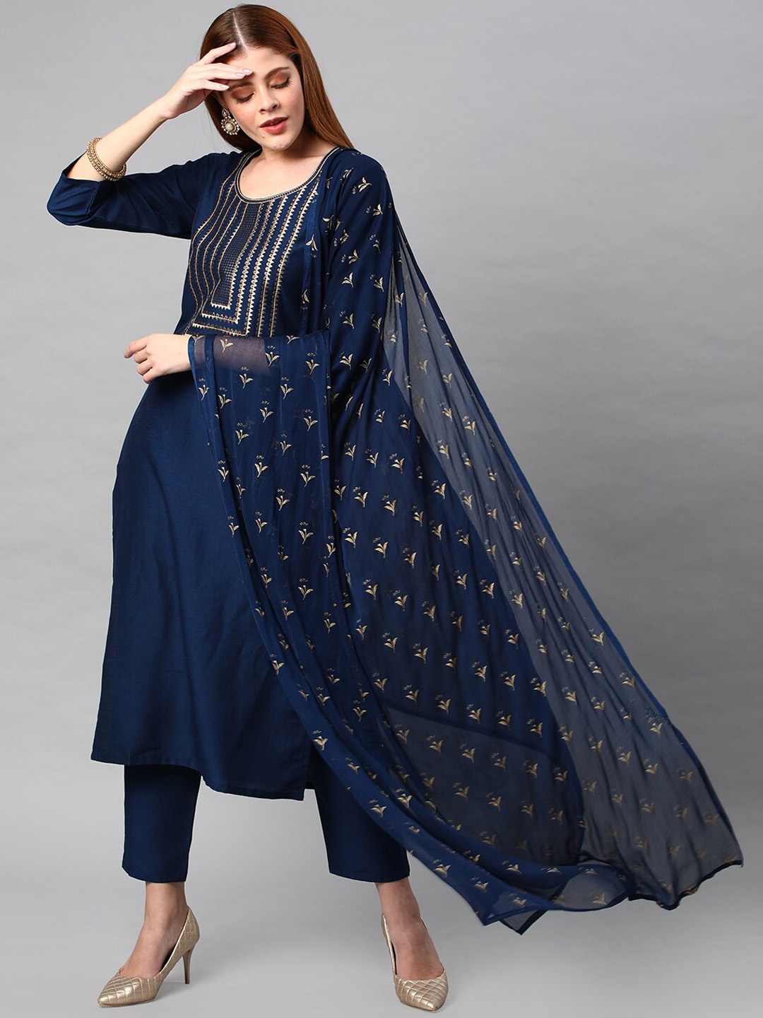 

KALINI Women Gotta Patti Kurta With Trousers & Dupatta, Navy blue