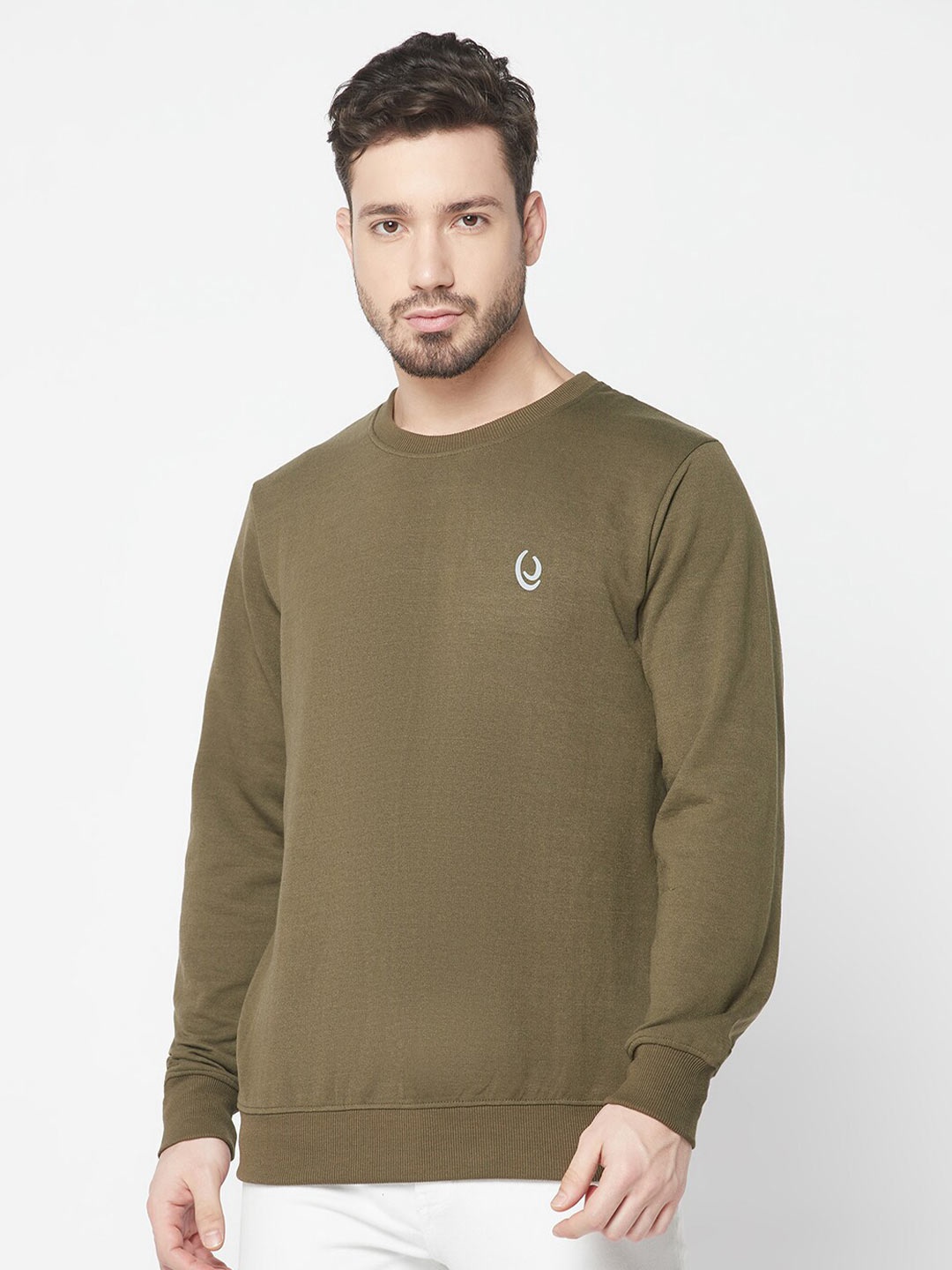 

ELEGANCE Men Olive Green Cotton Sweatshirt