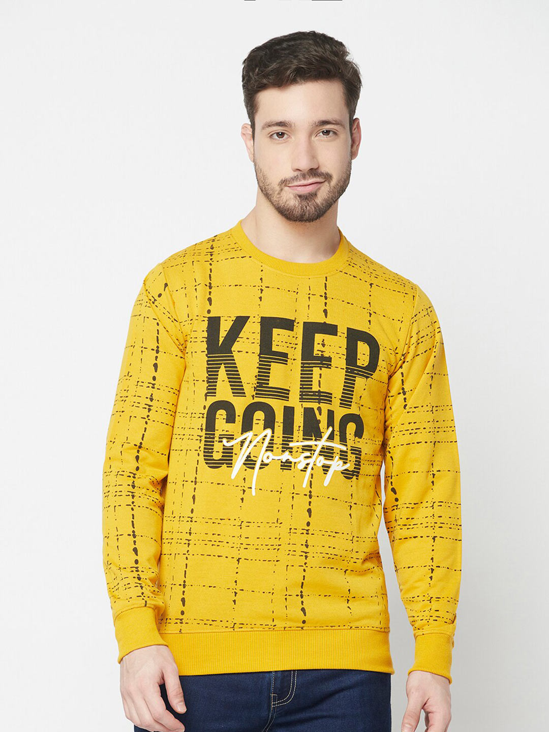 

ELEGANCE Men Yellow Cotton Printed Sweatshirt