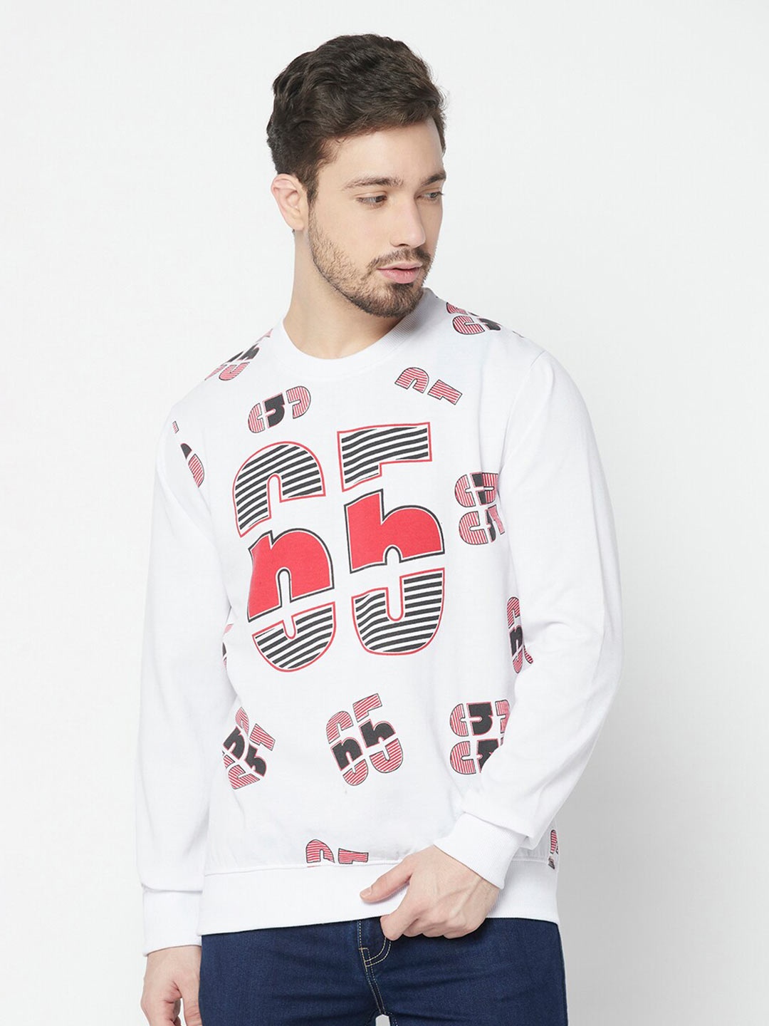 

ELEGANCE Men White Cotton Printed Sweatshirt