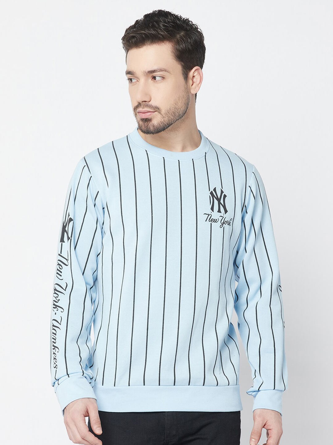 

ELEGANCE Men Striped Cotton Sweatshirt, Blue