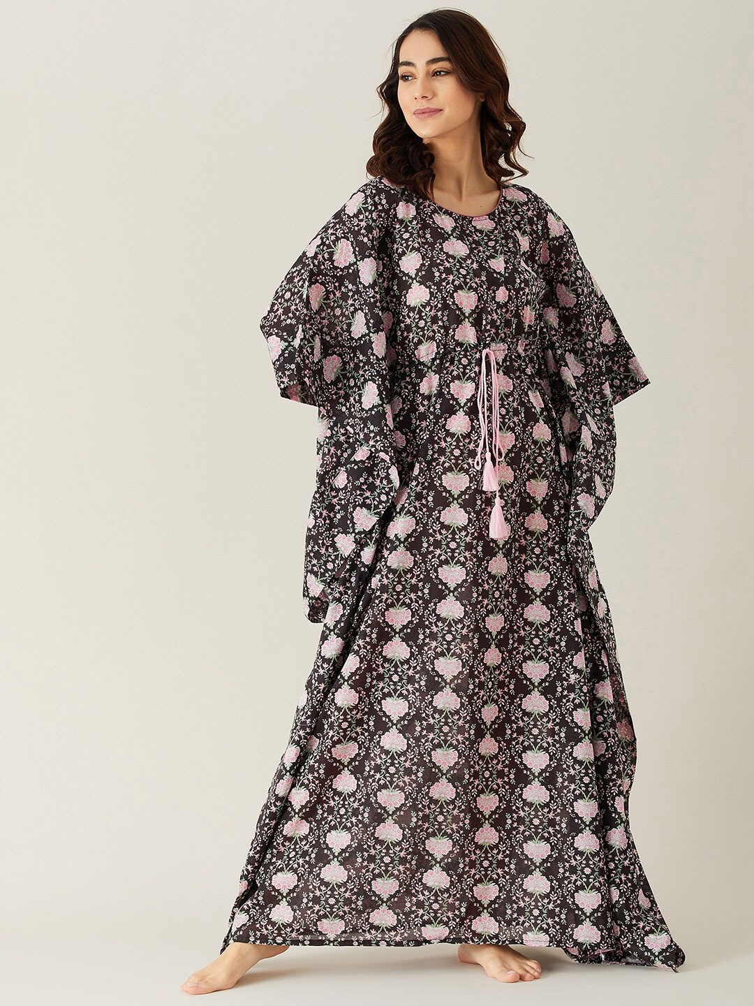 

The Kaftan Company Printed Pure Cotton Maxi Nightdress, Black