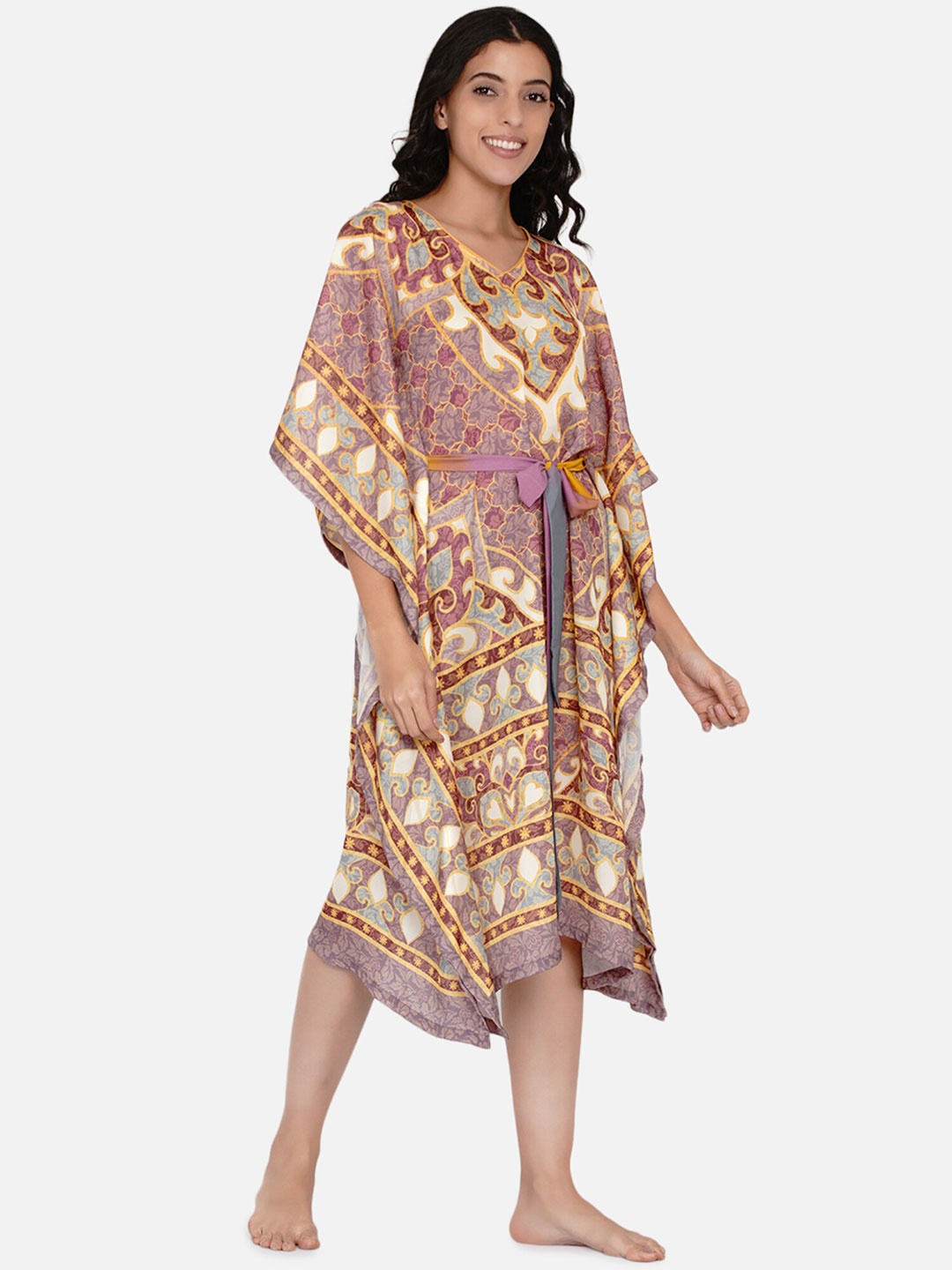 

The Kaftan Company Printed Nightdress, Mauve