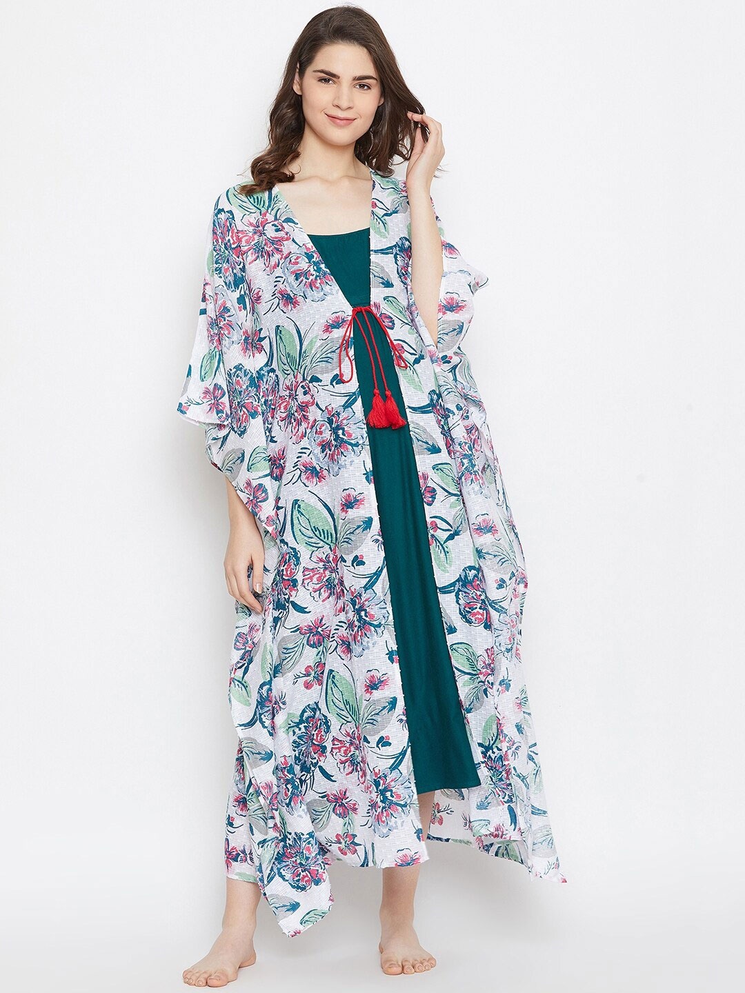 

The Kaftan Company Printed Pure Cotton Nightdress, White