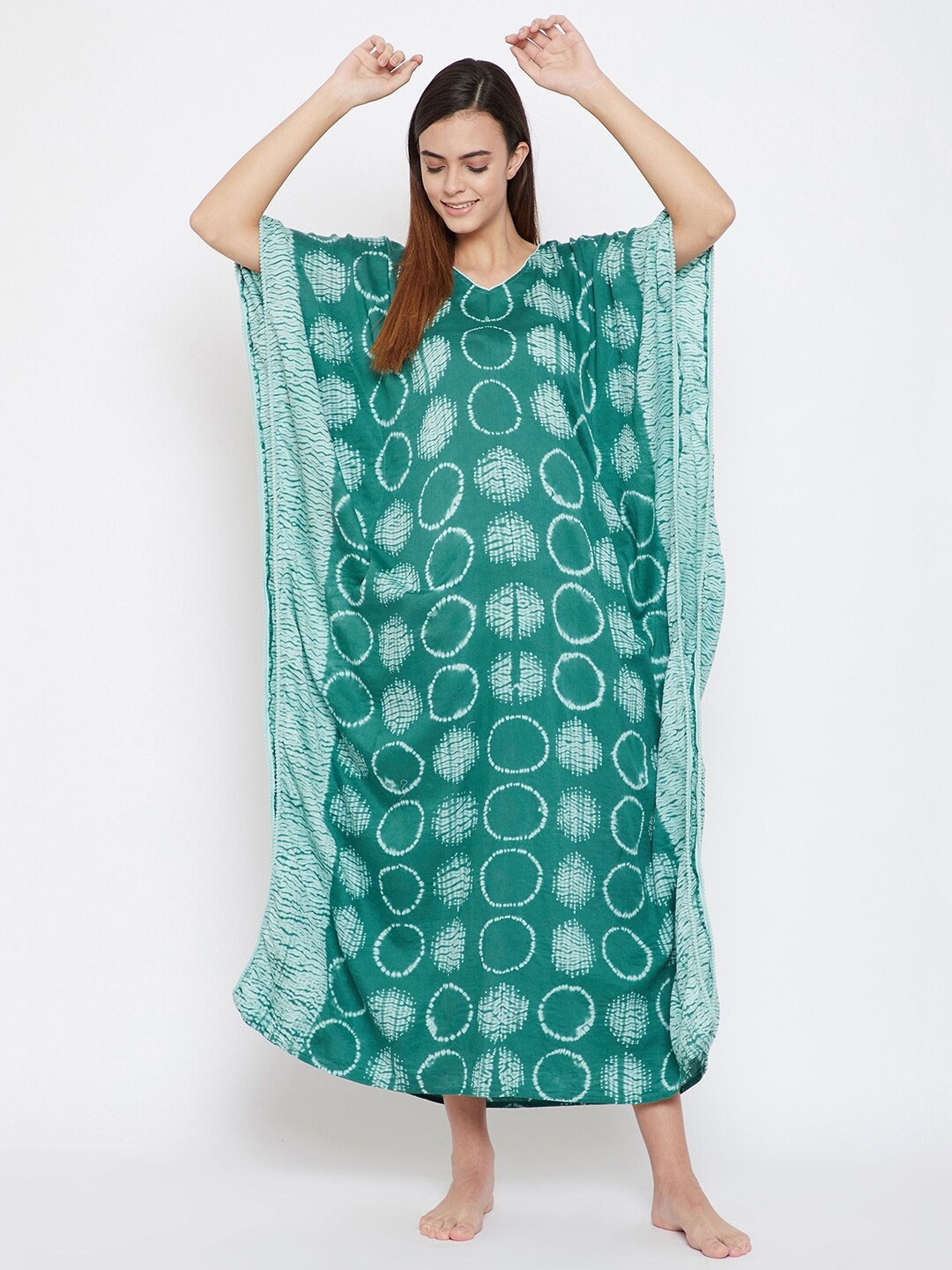 

The Kaftan Company Printed Pure Cotton Maxi Nightdress, Green