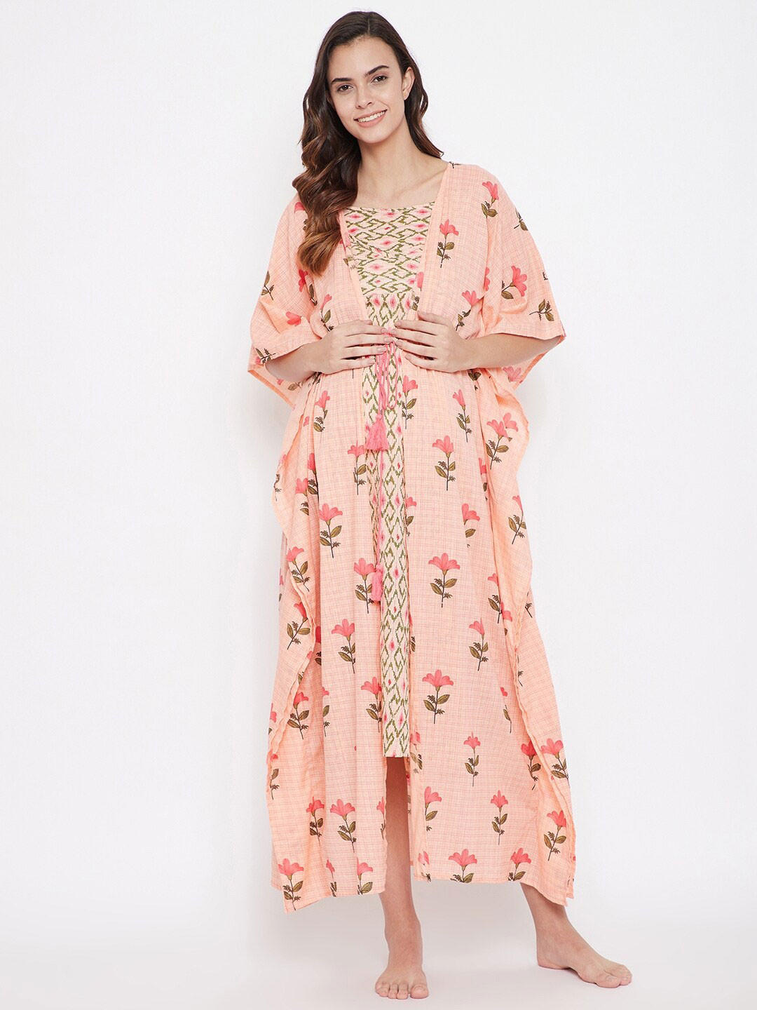 

The Kaftan Company Pink Pure Cotton Printed Nightdress