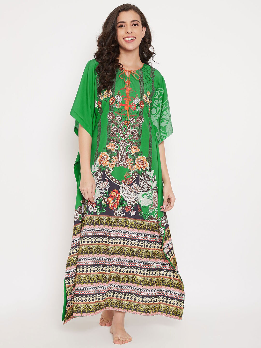 

The Kaftan Company Printed Maxi Nightdress, Green