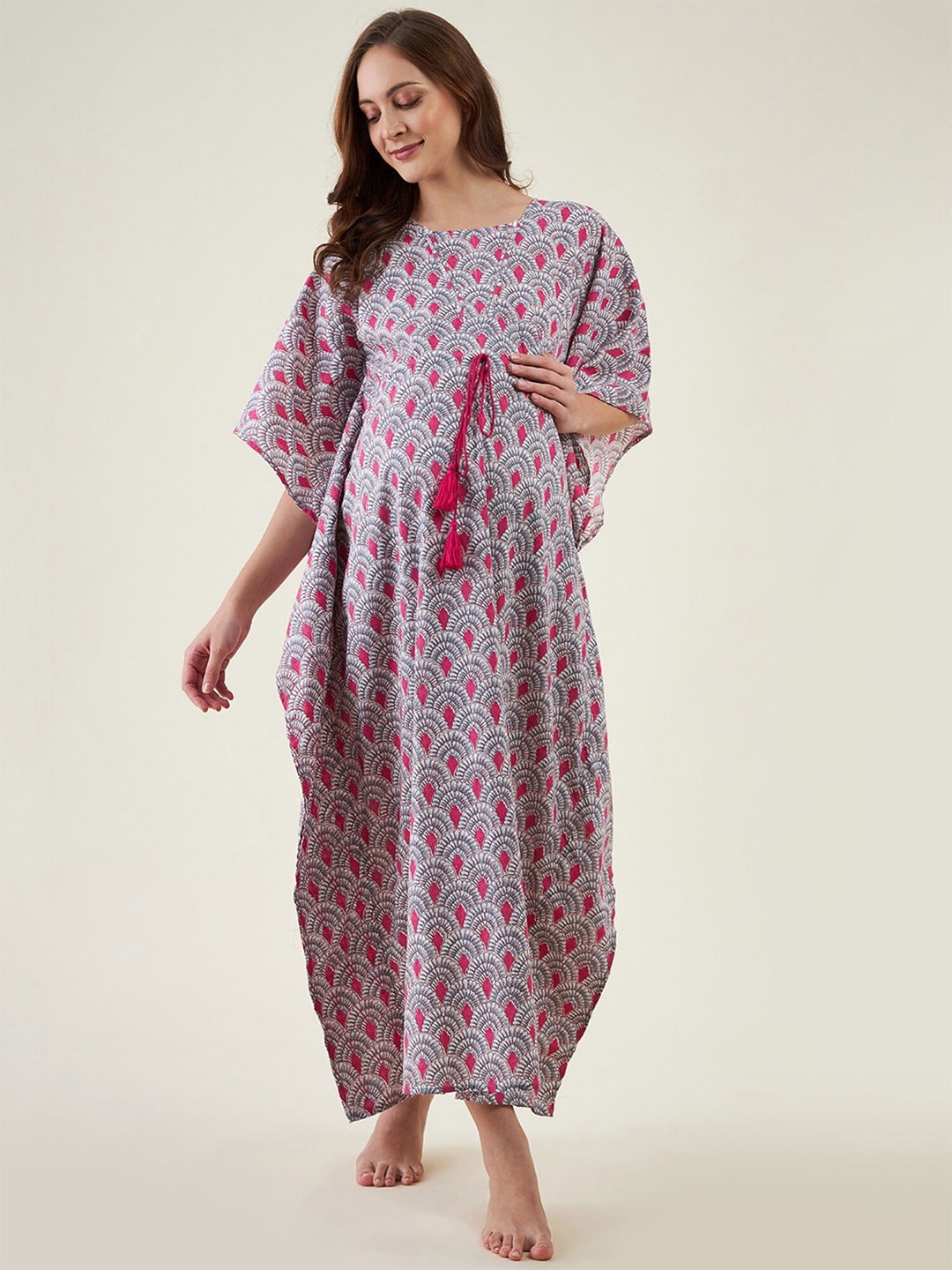 

The Kaftan Company Printed Pure Cotton Maxi Nightdress, Pink