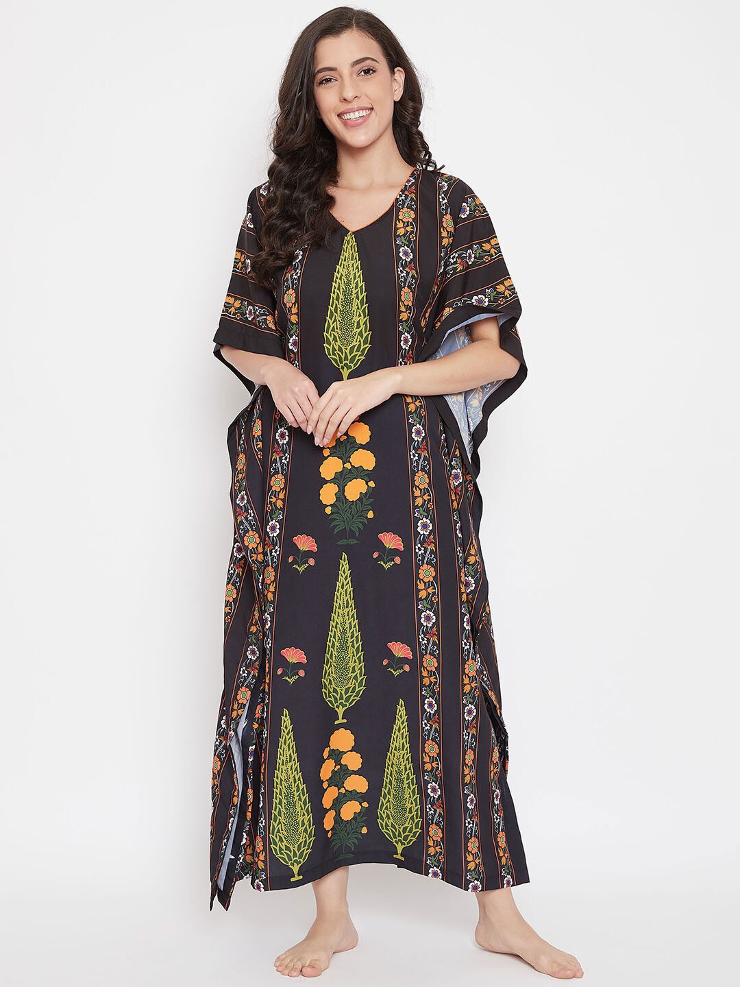 

The Kaftan Company Printed Maxi Nightdress, Black