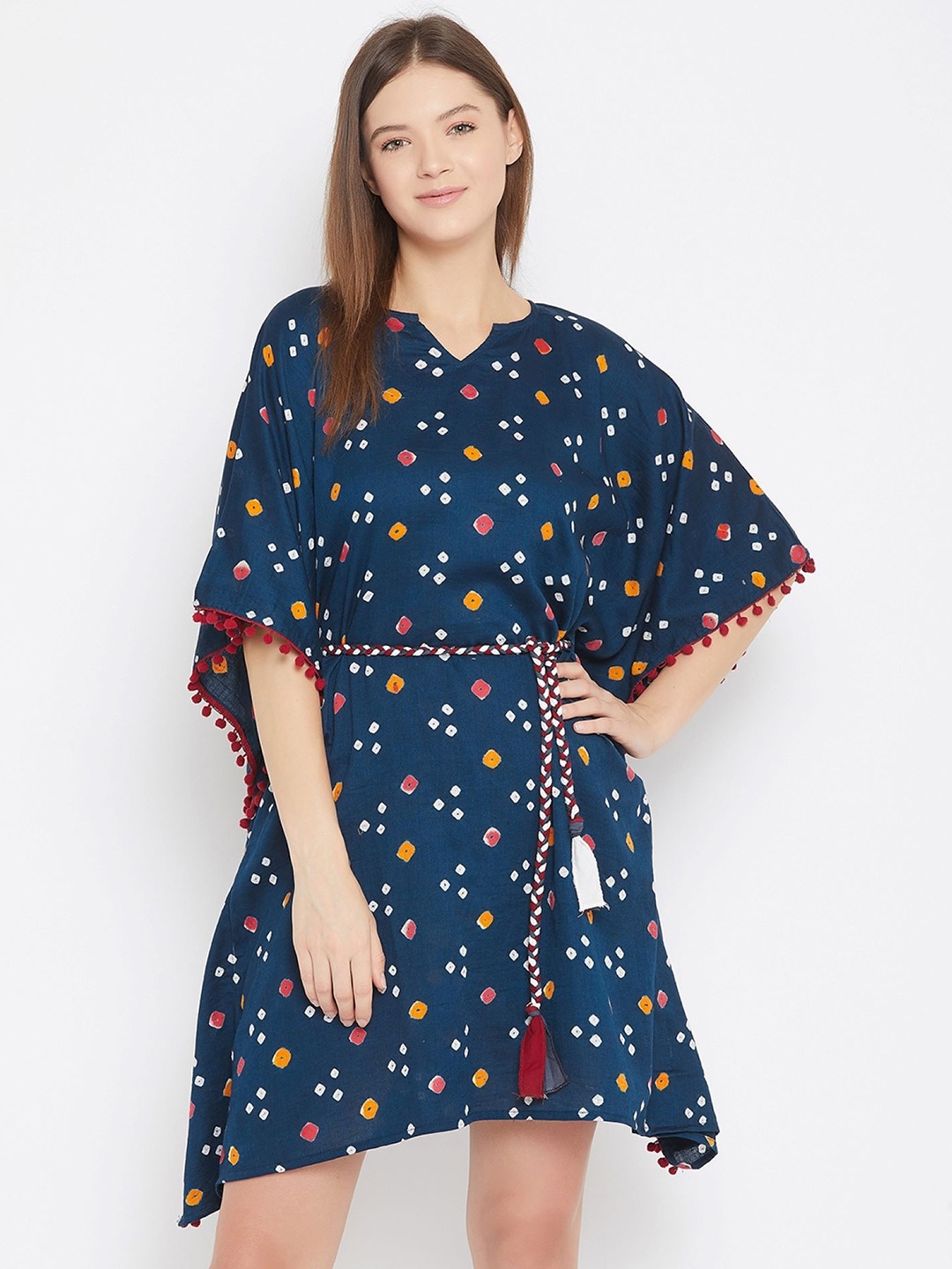 

The Kaftan Company Printed Pure Cotton Nightdress, Navy blue