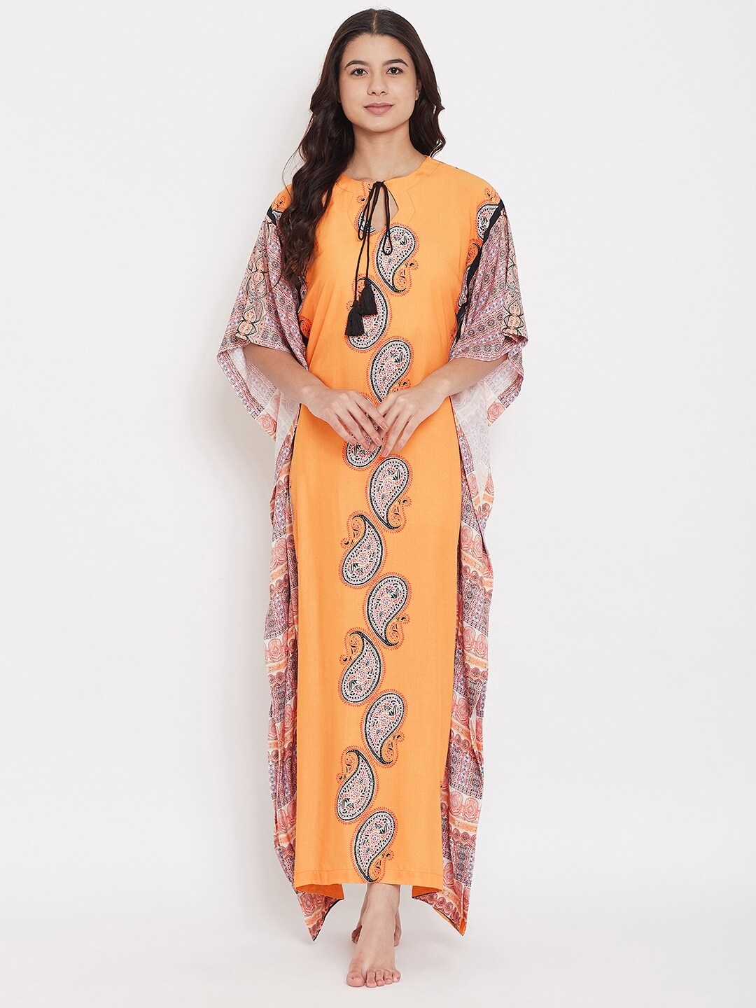 

The Kaftan Company Printed Pure Cotton Maxi Nightdress, Orange