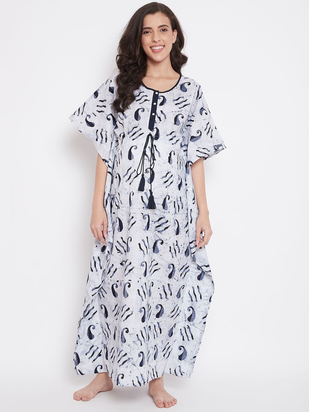 

The Kaftan Company Printed Pure Cotton Maxi Nightdress, Off white