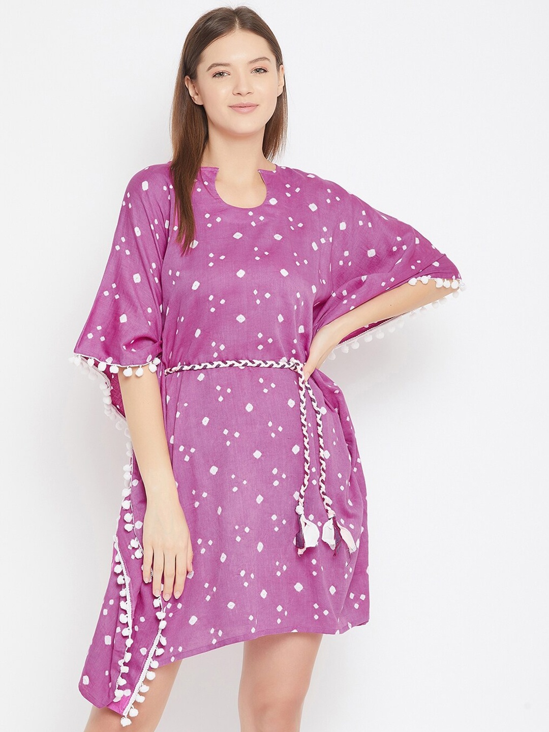 

The Kaftan Company Printed Pure Cotton Nightdress, Purple