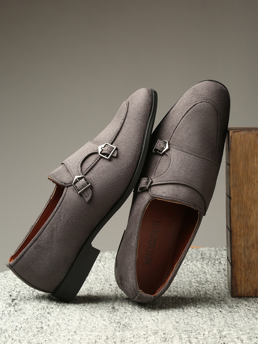 

MUTAQINOTI Men Suede Formal Monks, Grey