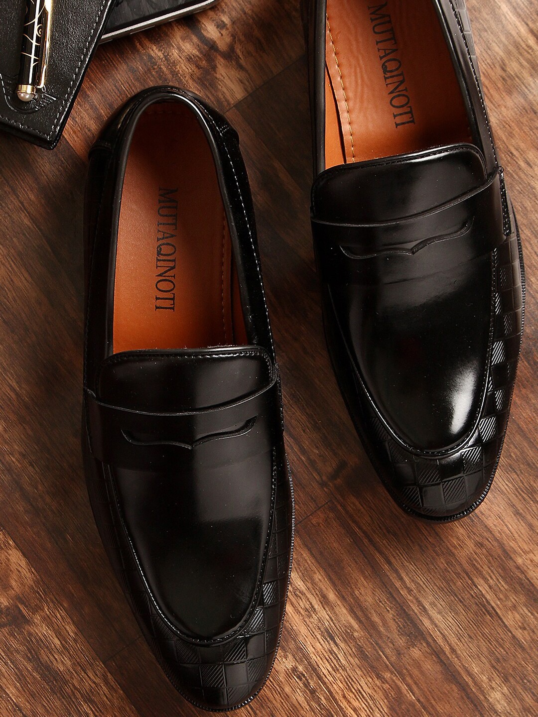 

MUTAQINOTI Men Solid Formal Slip-Ons Loafers, Black