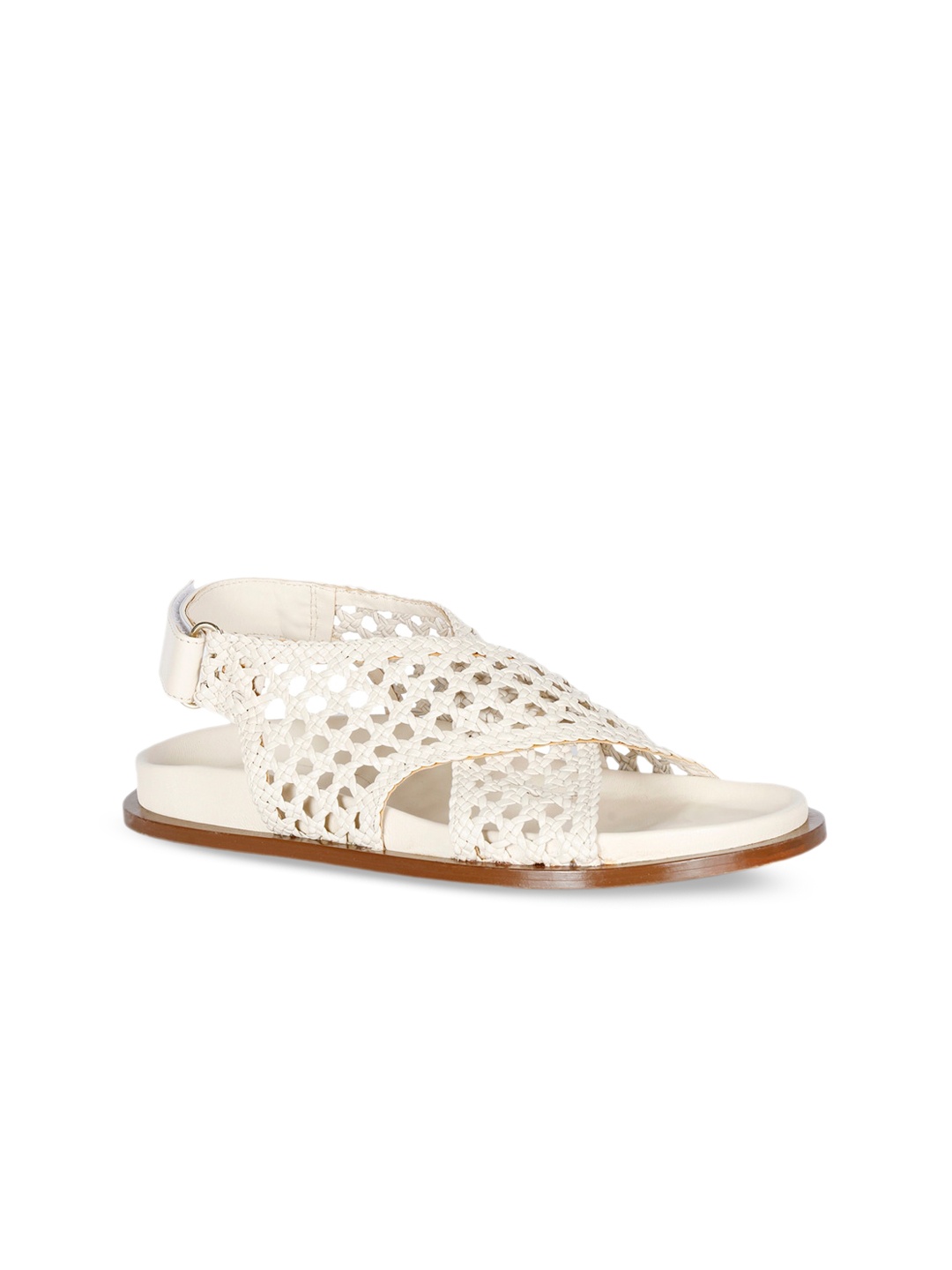 

Saint G White Embellished Leather Block Sandals with Laser Cuts