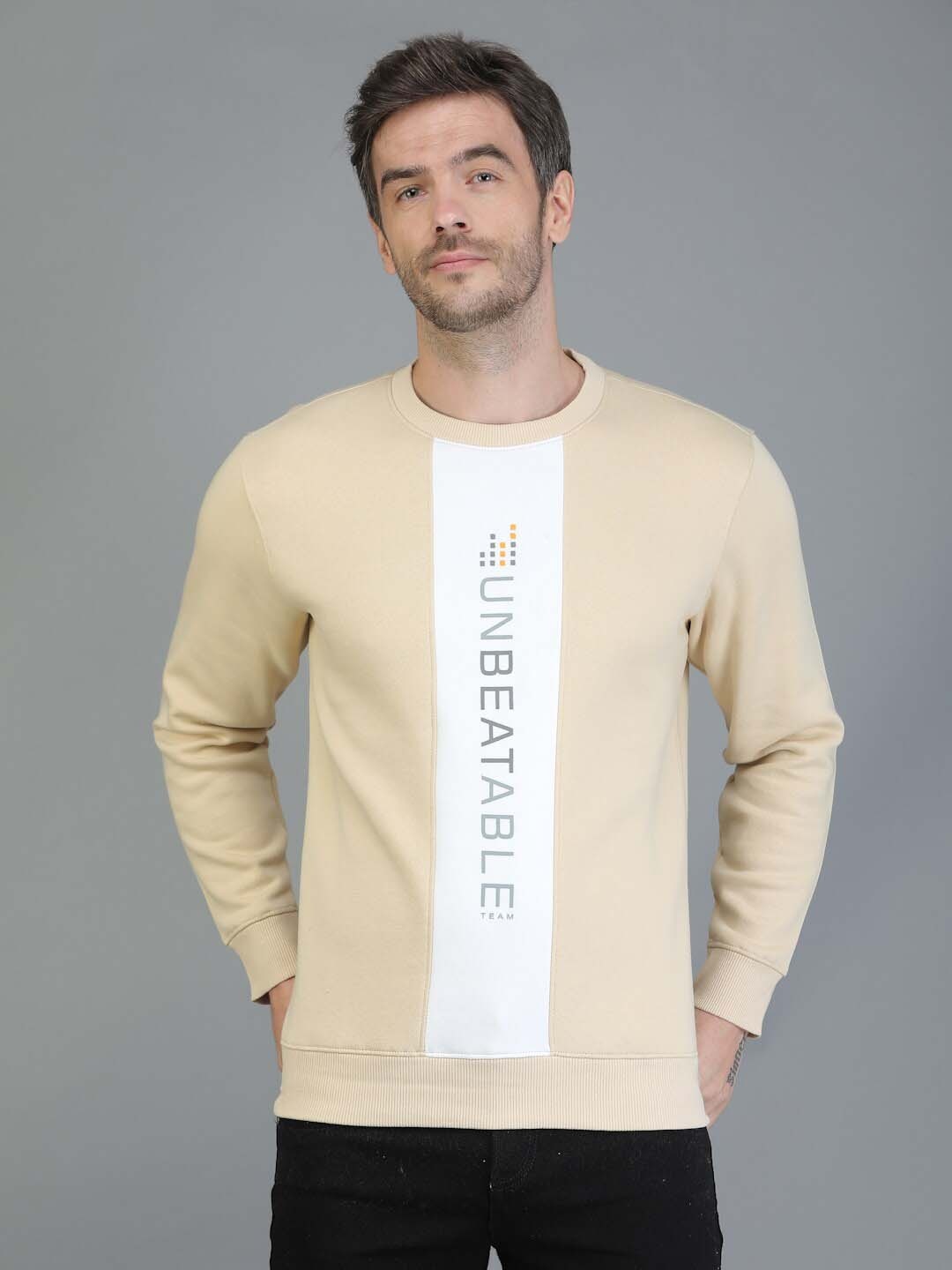 

TQS Men Beige Cotton Printed Sweatshirt
