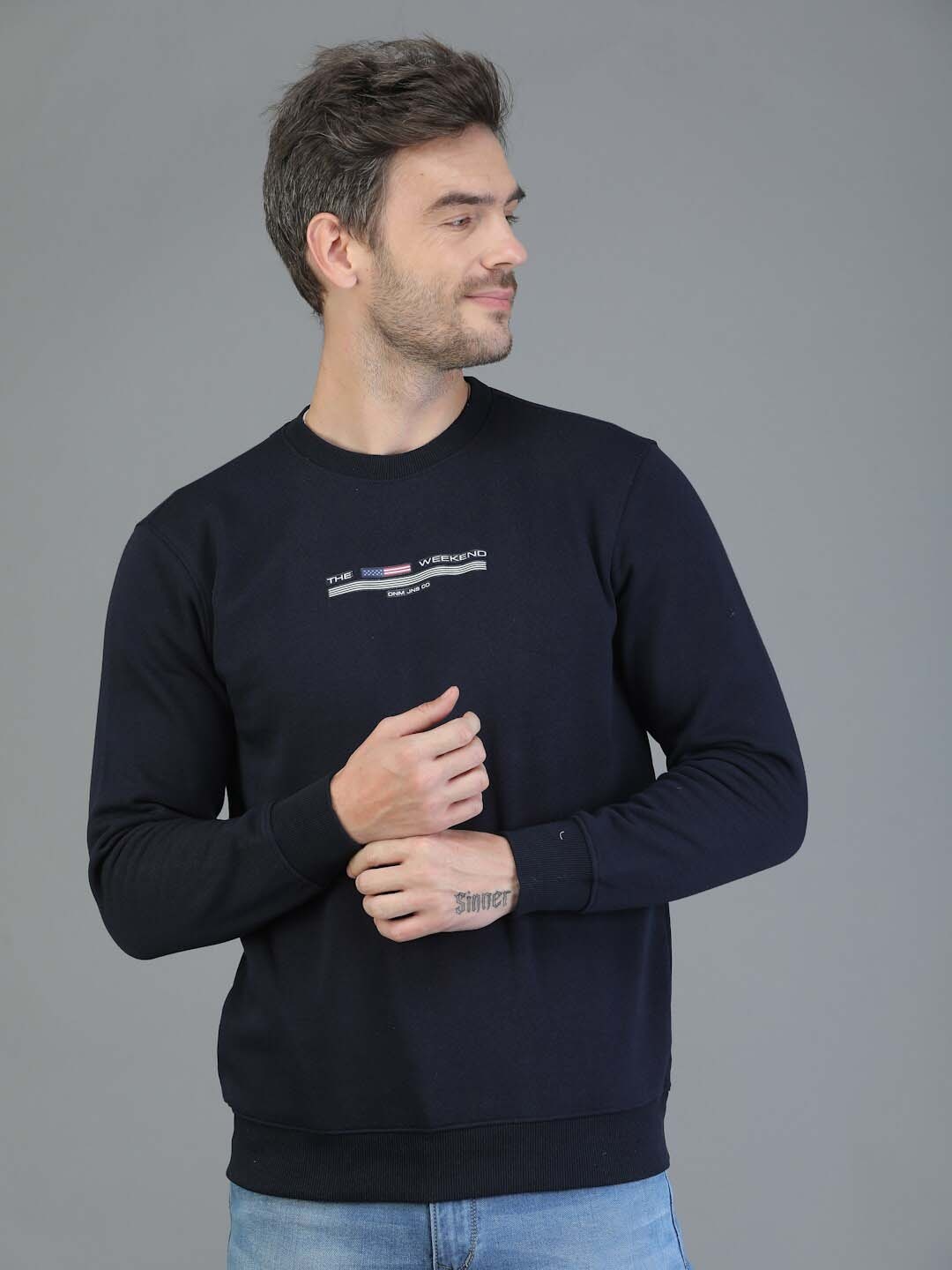 

TQS Round Neck Cotton Sweatshirt, Navy blue