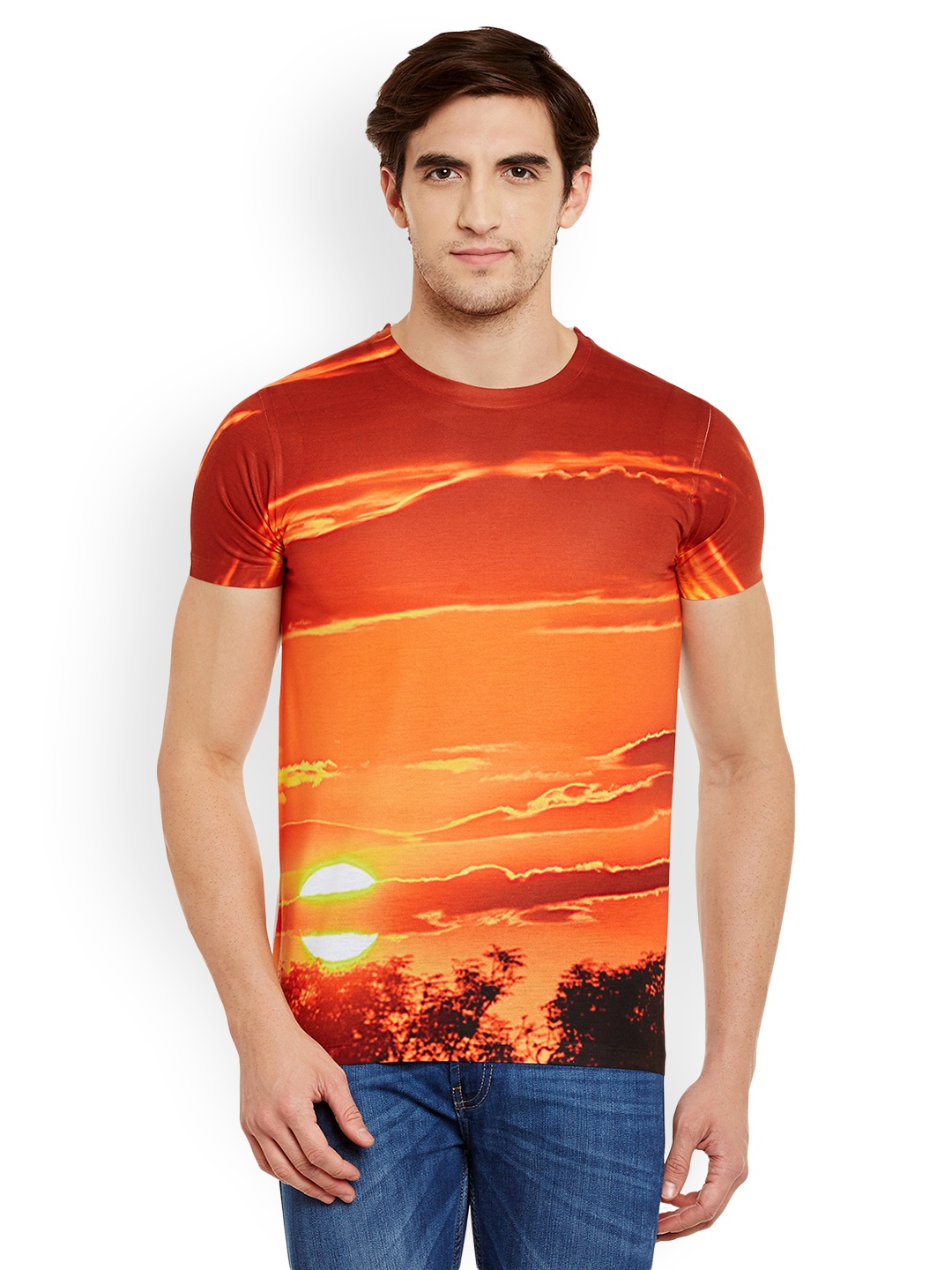 Wear Your Mind Men Orange Printed Round Neck T-shirt