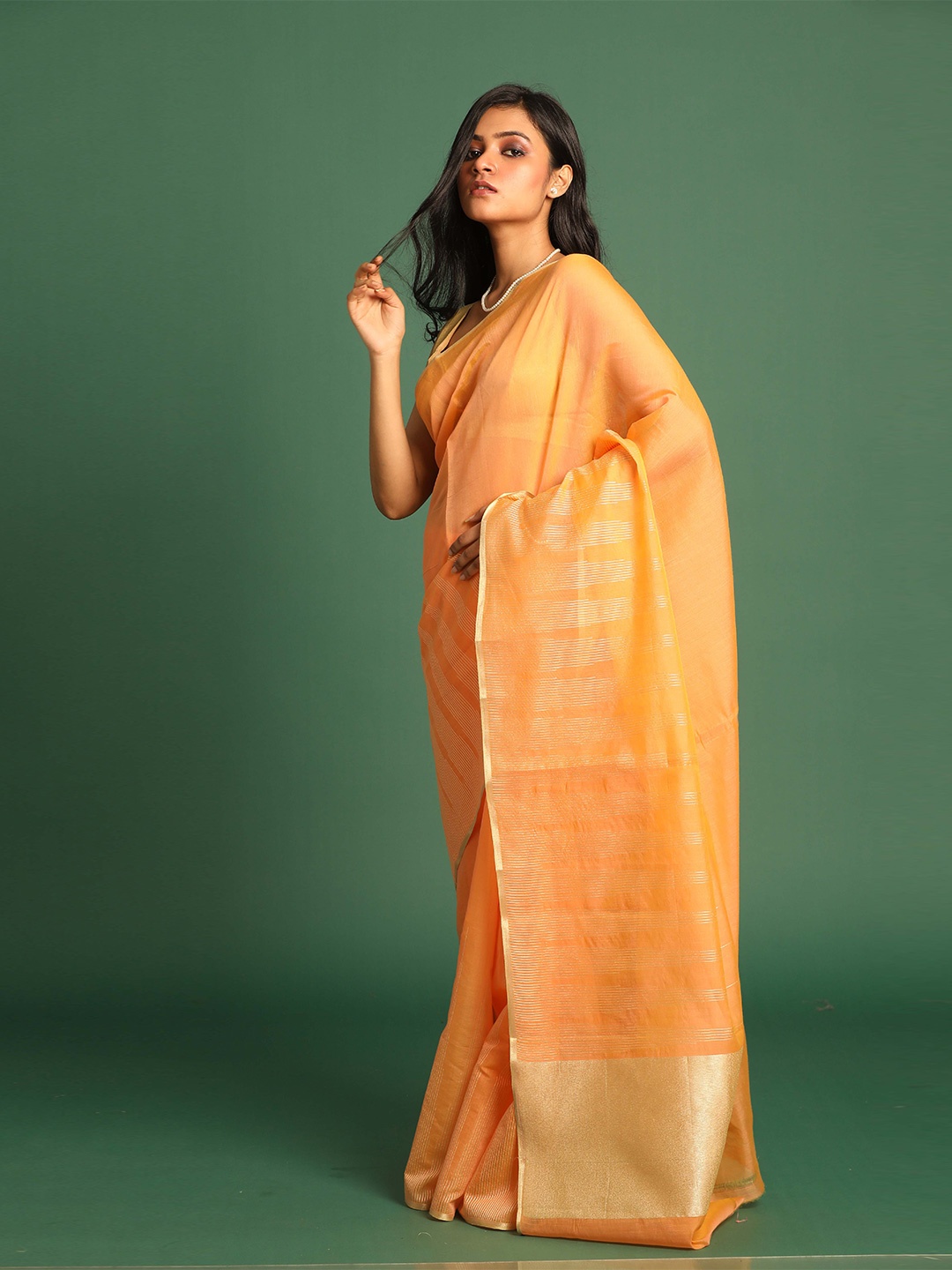Indethnic Ethnic Motifs Zari Banarasi Saree, Orange