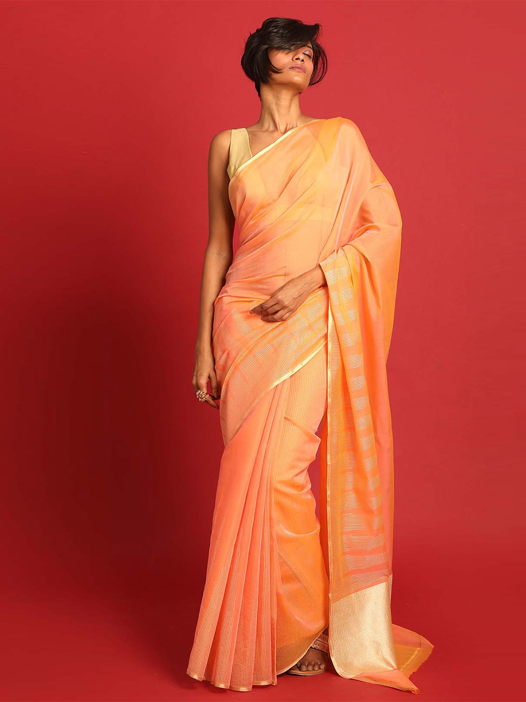 

Indethnic Zari Banarasi Saree, Peach