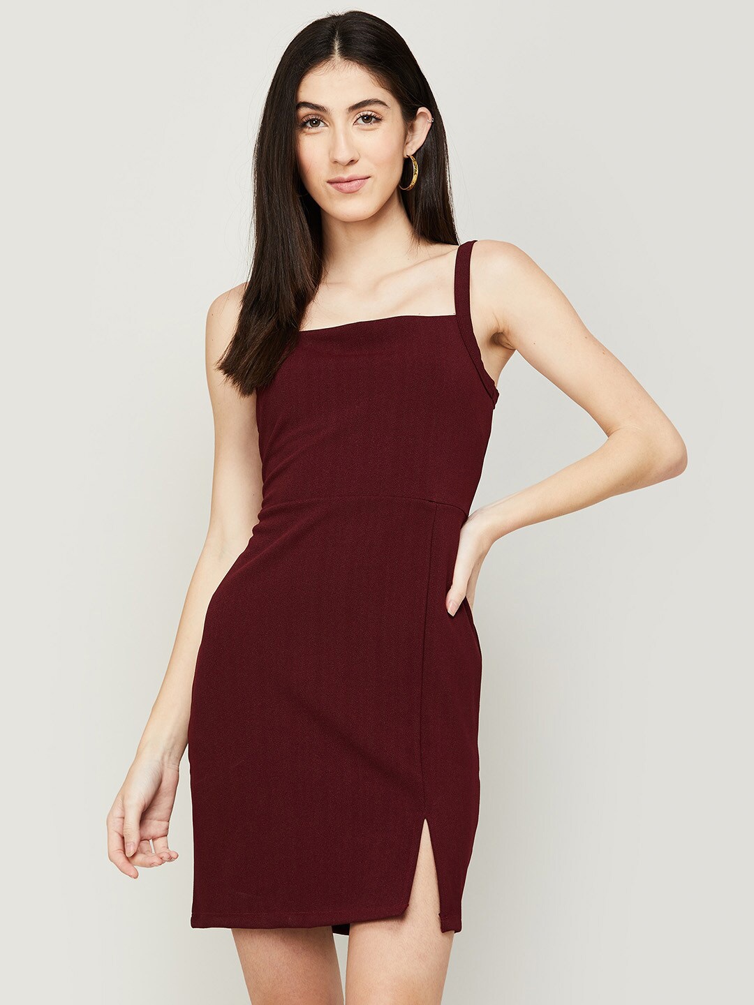 

Ginger by Lifestyle Shoulder Straps Sheath Cotton Dress, Maroon