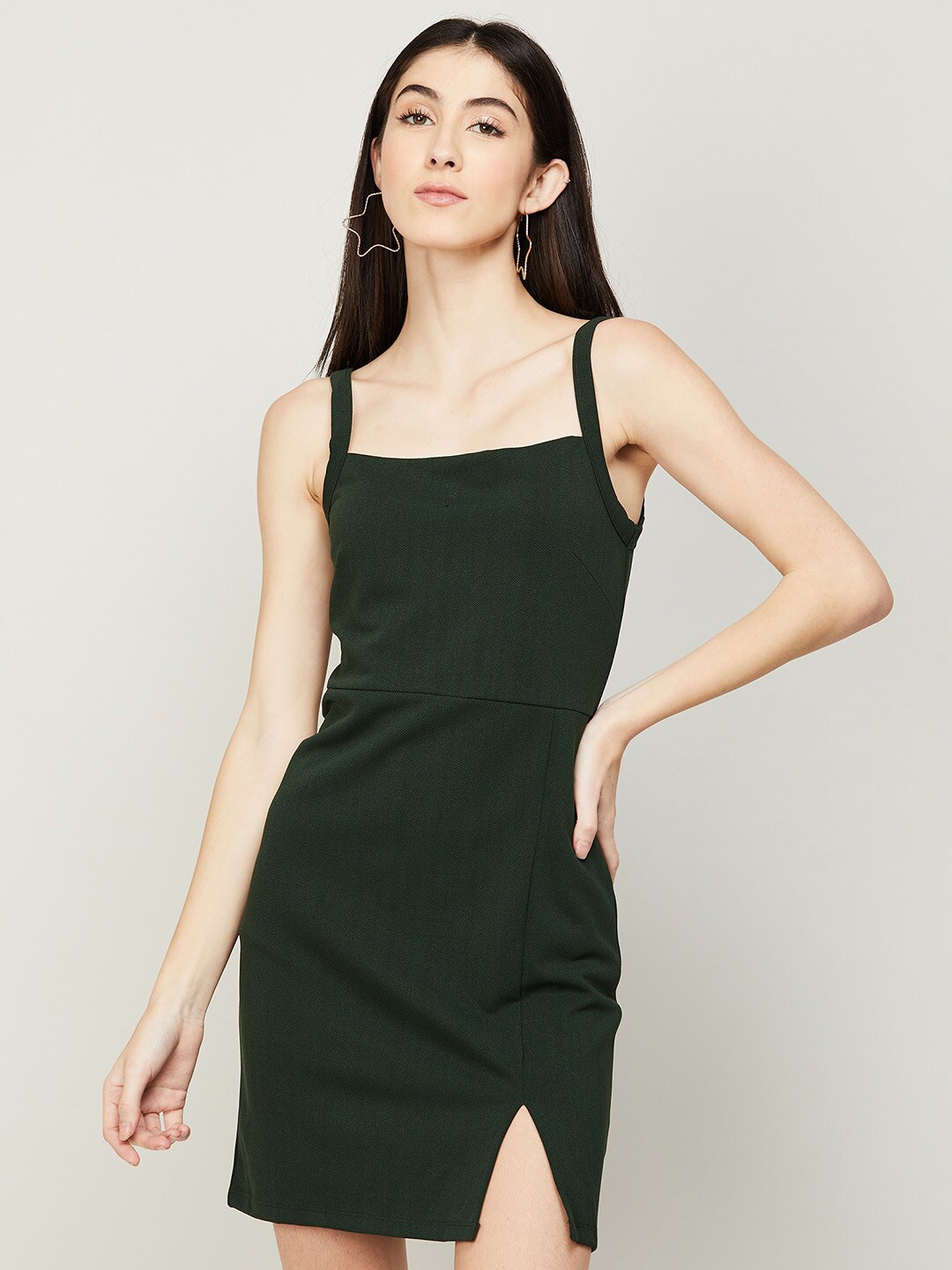 

Ginger by Lifestyle Shoulder Strap Sheath Cotton Dress, Olive