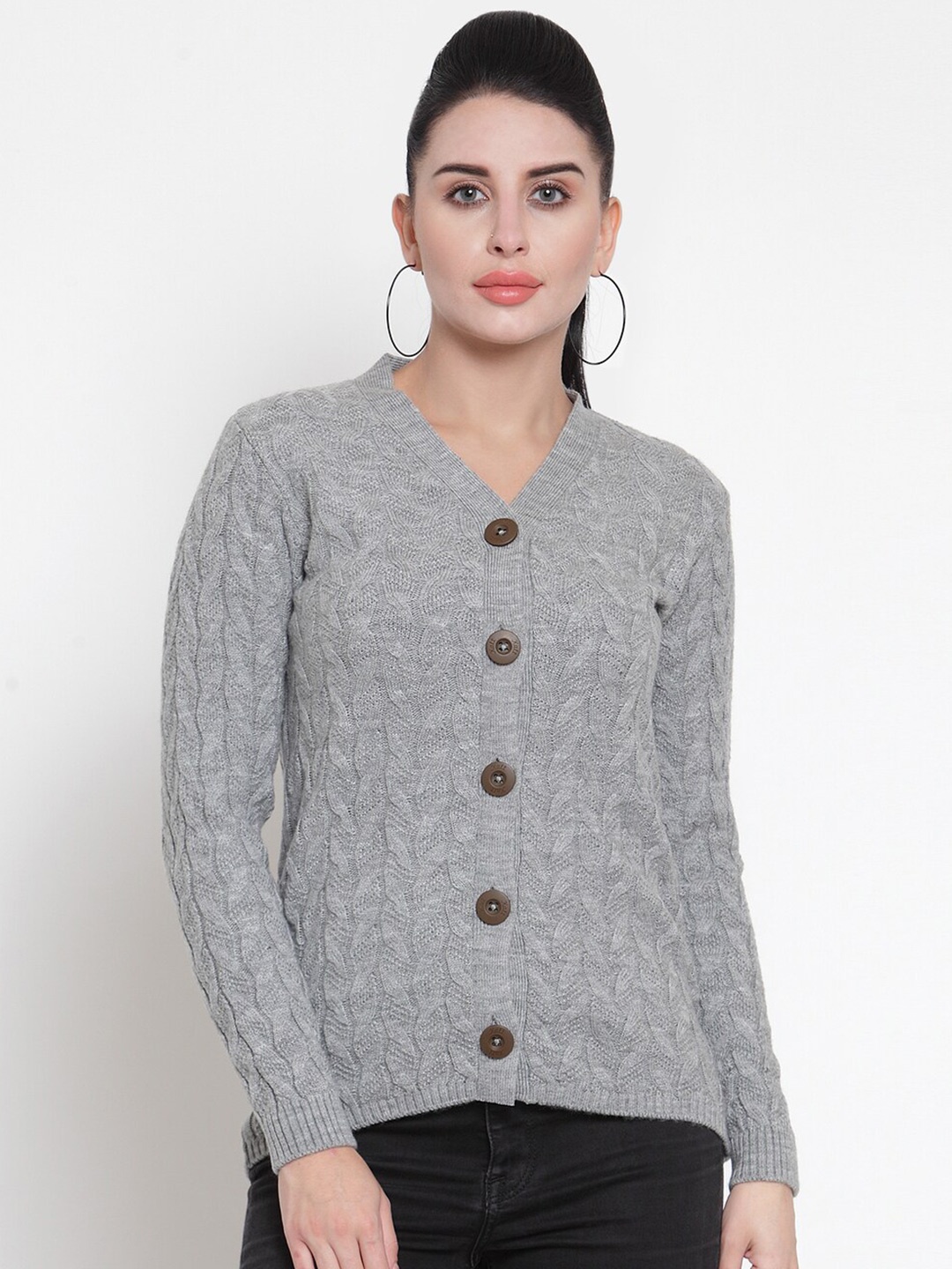 

Kalt Women Cable Knit Acrylic Cardigan Sweater, Grey