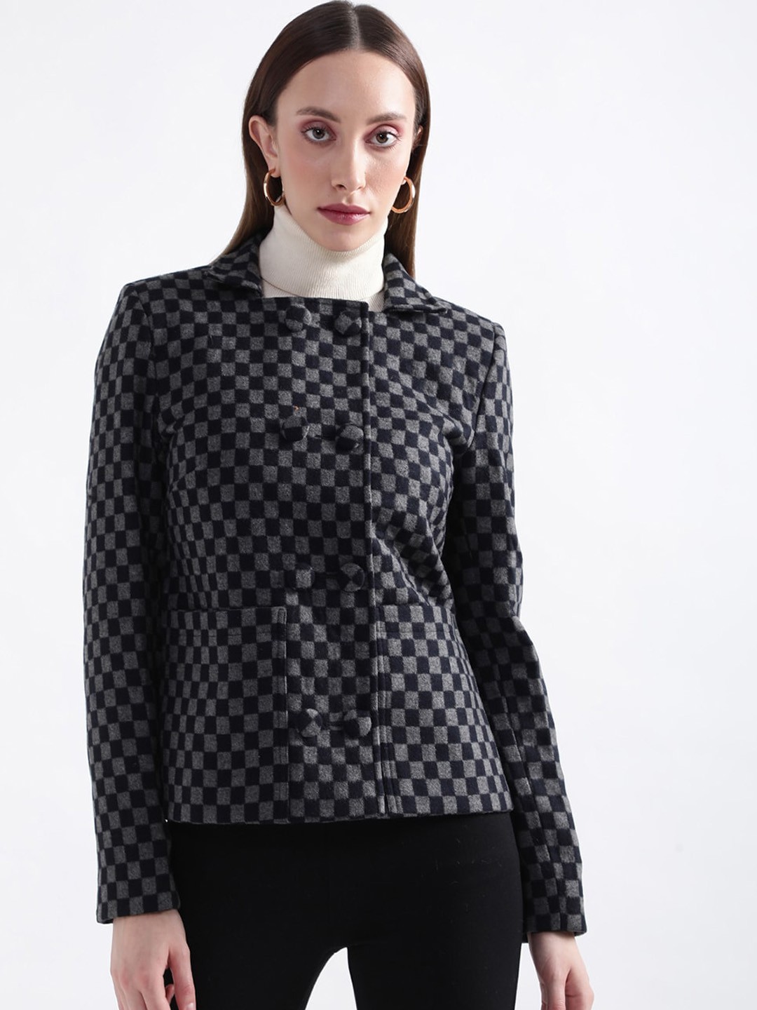

ROOTED Women Checked Tailored Jacket, Black