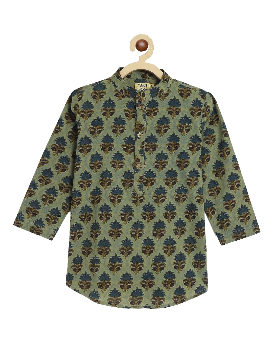 

Tiber Taber Boys Ethnic Motifs Printed Cotton Kurta, Green