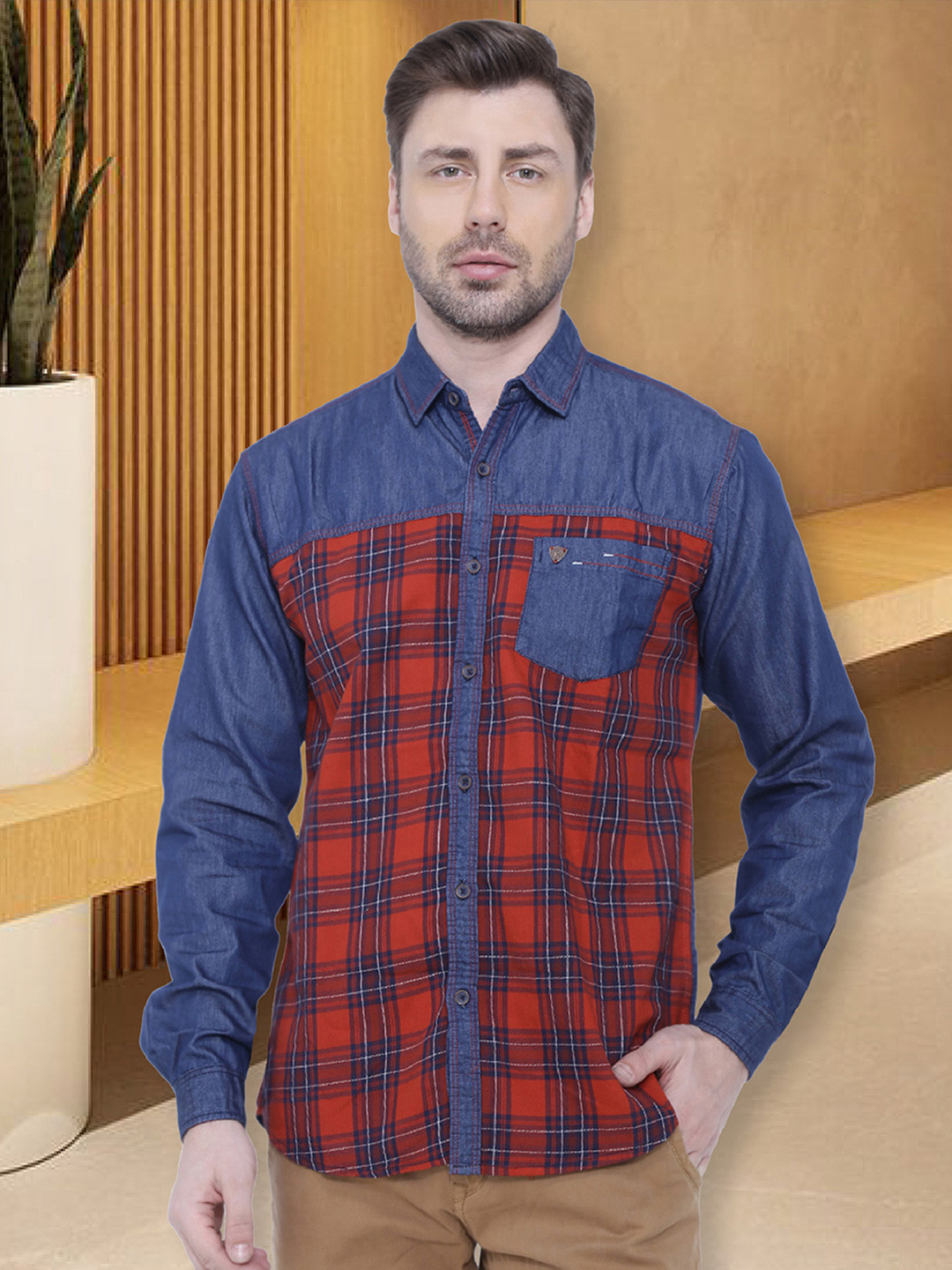 

Kuons Avenue Men Cotton Smart Slim Fit Checked Casual Shirt, Blue