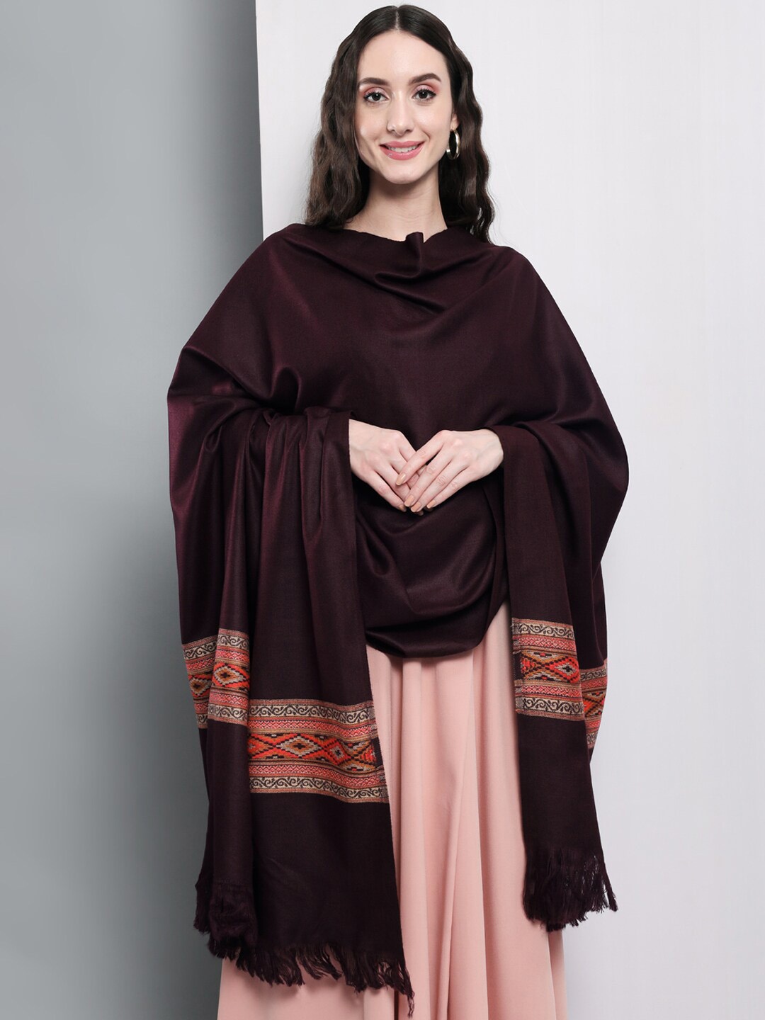 

Zamour Women Himalayan Kullu Woven-Design Shawl, Burgundy